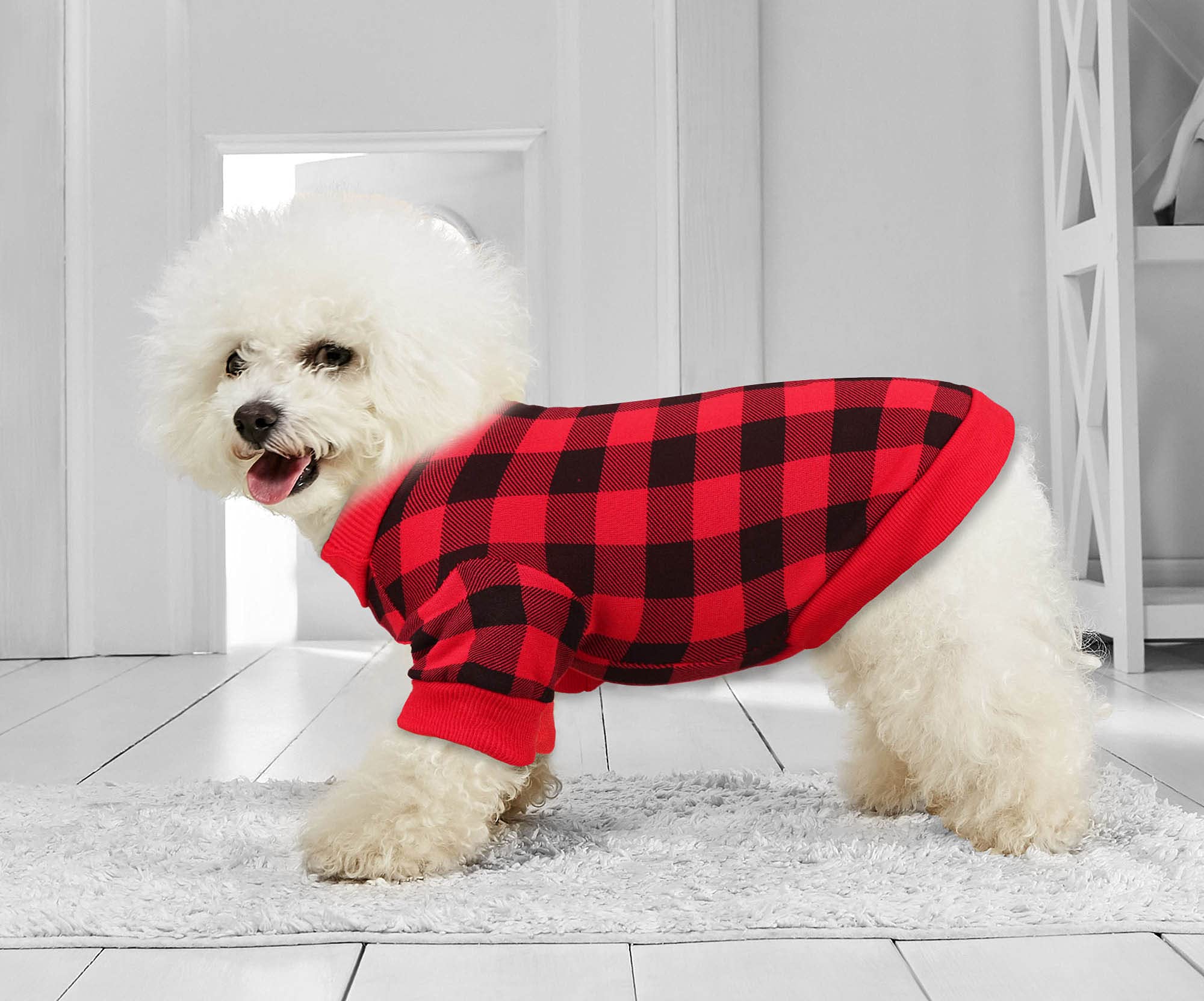 Buffalo Plaid Fleece Sweater for Small Dogs - Soft Thickening Warm Puppy Clothes for Girl & Boy (S)
