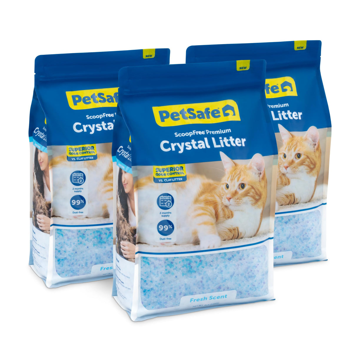Petsafe Scoopfree Odor Control Crystal Cat Litter, Fresh Scent, 8 Lb Bag, Pack Of 3