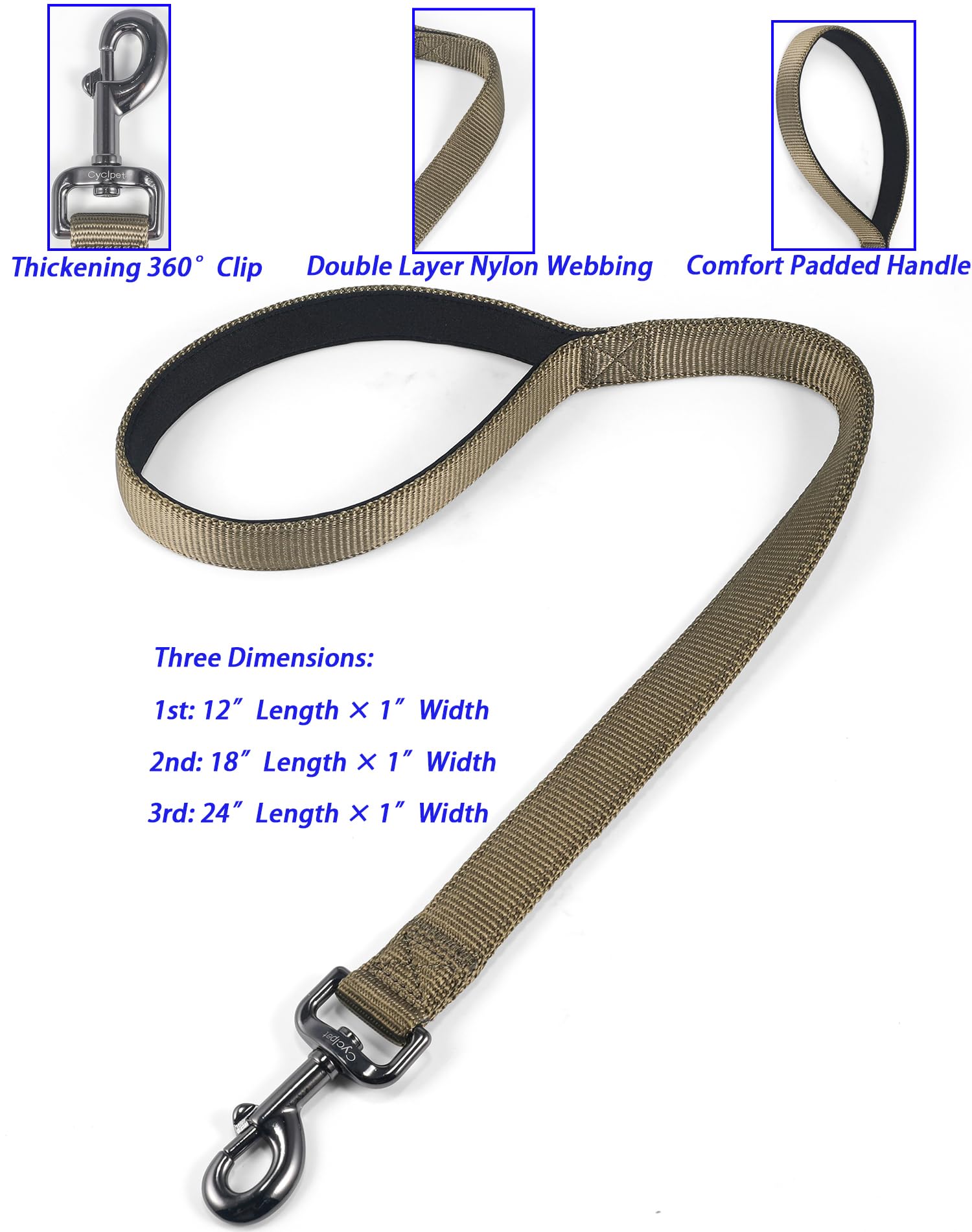 Cyclpet Premium Nylon Short Dog Leash With Soft Padded Handle And Sturdy Clip-24 Inches Lead For Large And Medium Breed Dogs Wal