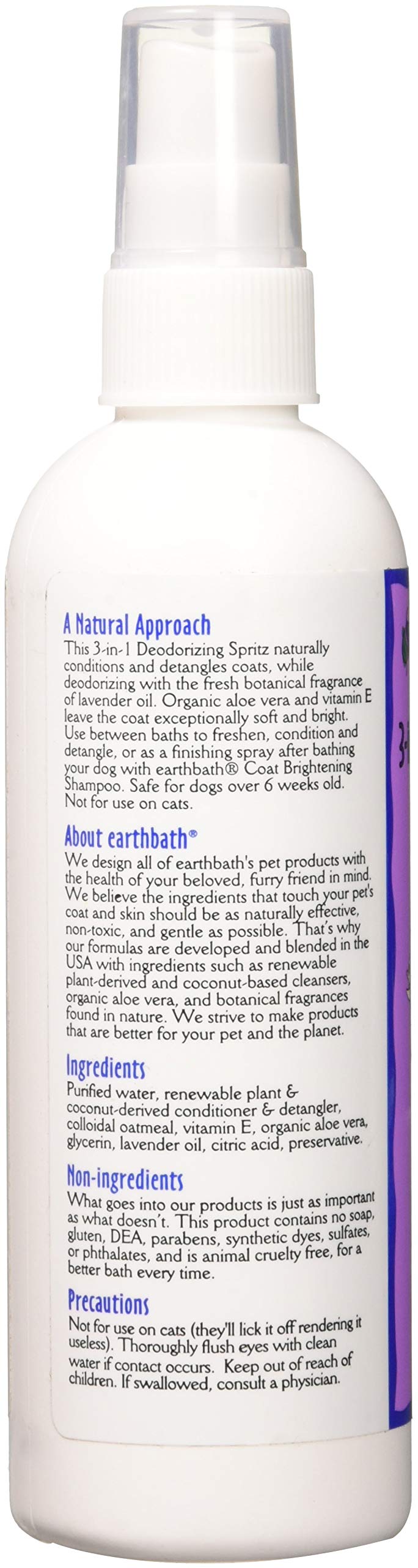 Earth Bath Lavender 3 - In - 1 Deodorizing Spritz For Dogs 8Oz
