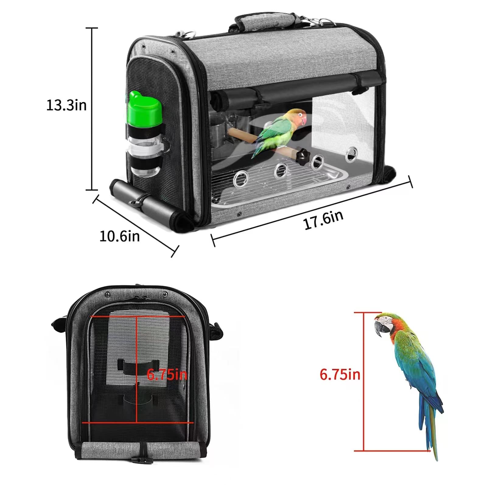 Suertree Bird Carrier Bag Bird Travel Cage With Stand, Lightweight Backpack For Parrot, Portable Bird Travel Bag, Pet Transparent Breathable Travel Cage