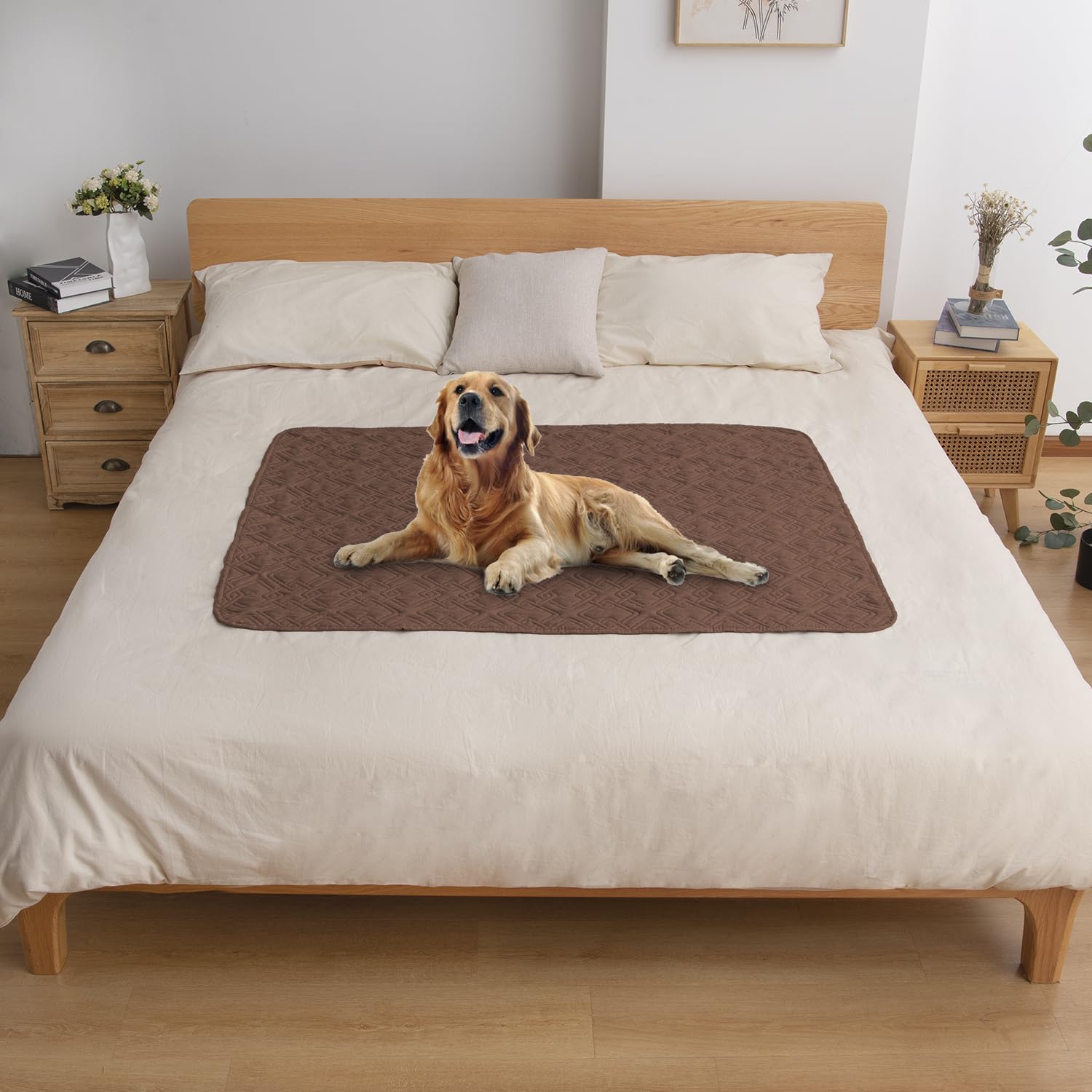 Fuguitex Waterproof Dog Bed Cover Dog Blanket For Pet Furniture Bed Couch Sofa Reversible Linen Texture(40''*50'',Brown + Brown)