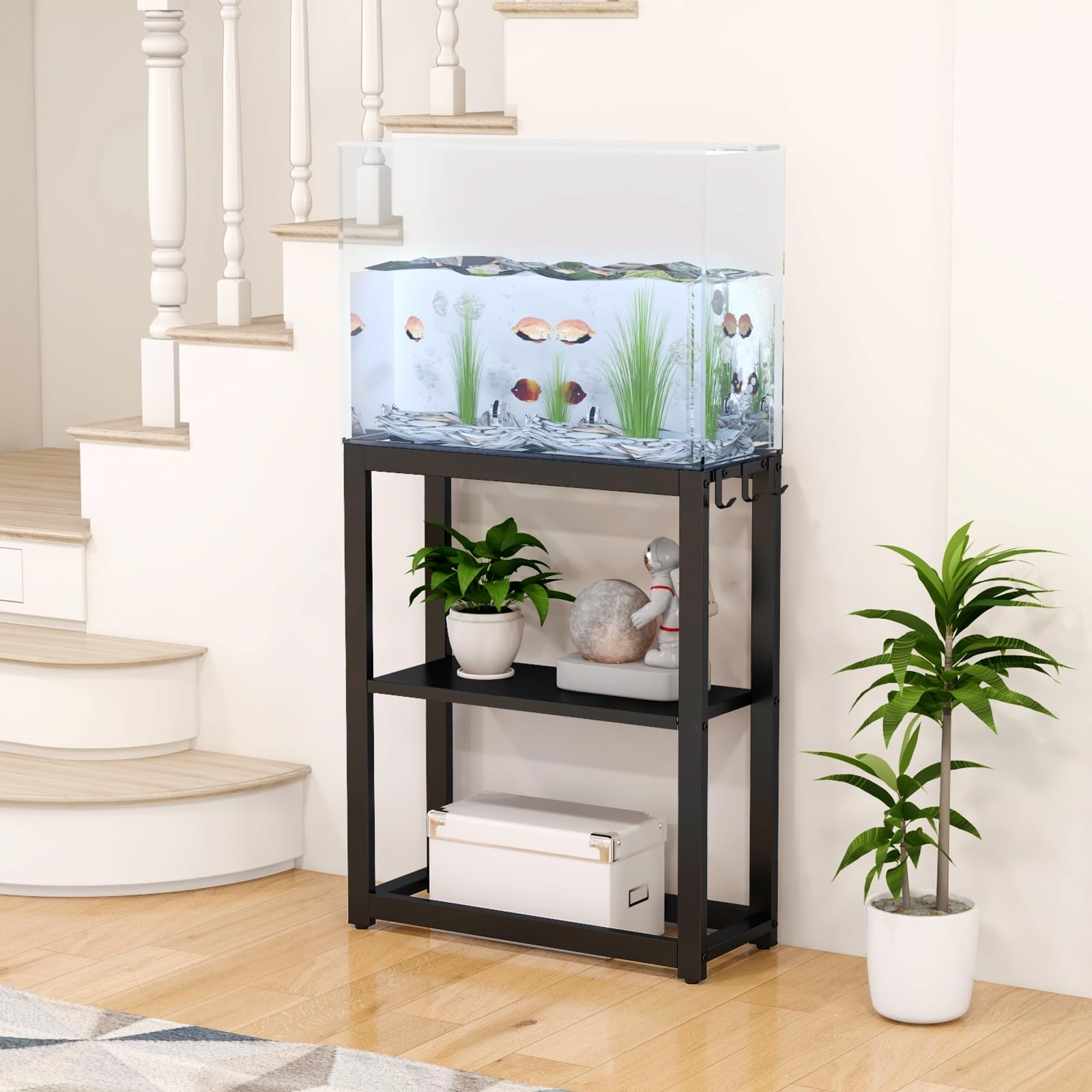Livofloral 10-20 Gallon Fish Tank Stand with Storage Shelf, Aquarium Stand Measuring 24.8 W x 9.5 D x 30.1 H with Hooks,Heavy Du