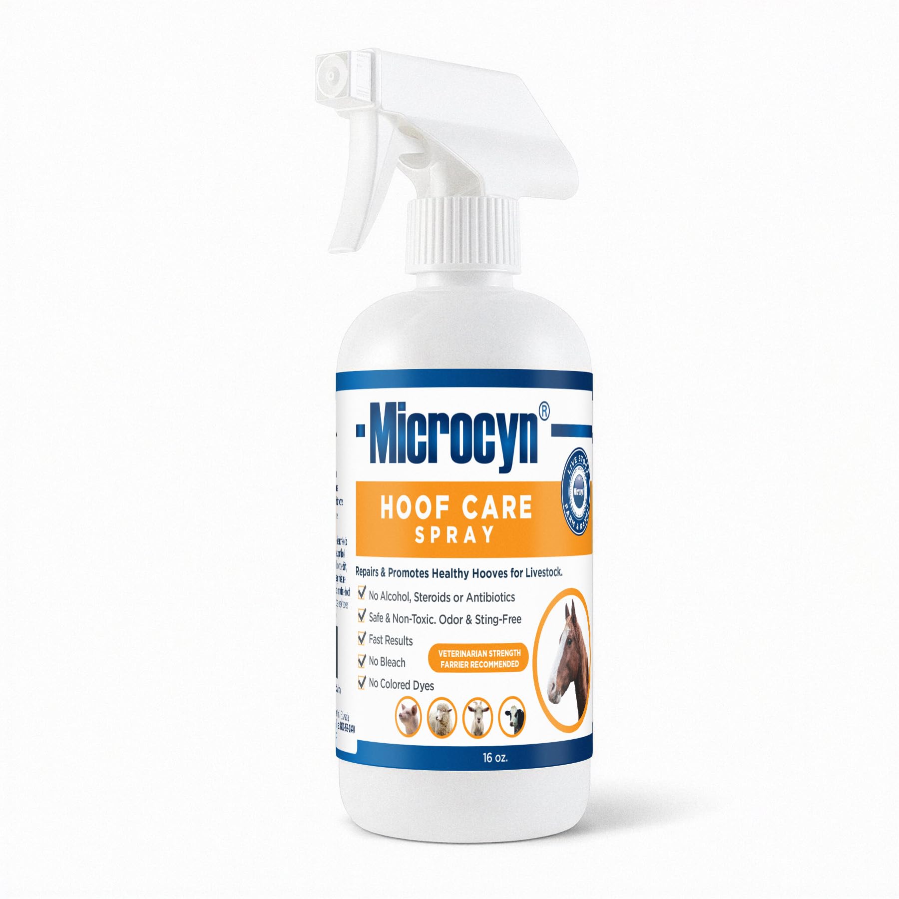Microcyn Livestock Hoof Care Spray - 16 oz HOCl-Based Hoof Cleanser - Supports Healthy Hoof Condition & Moisture Balance - For H