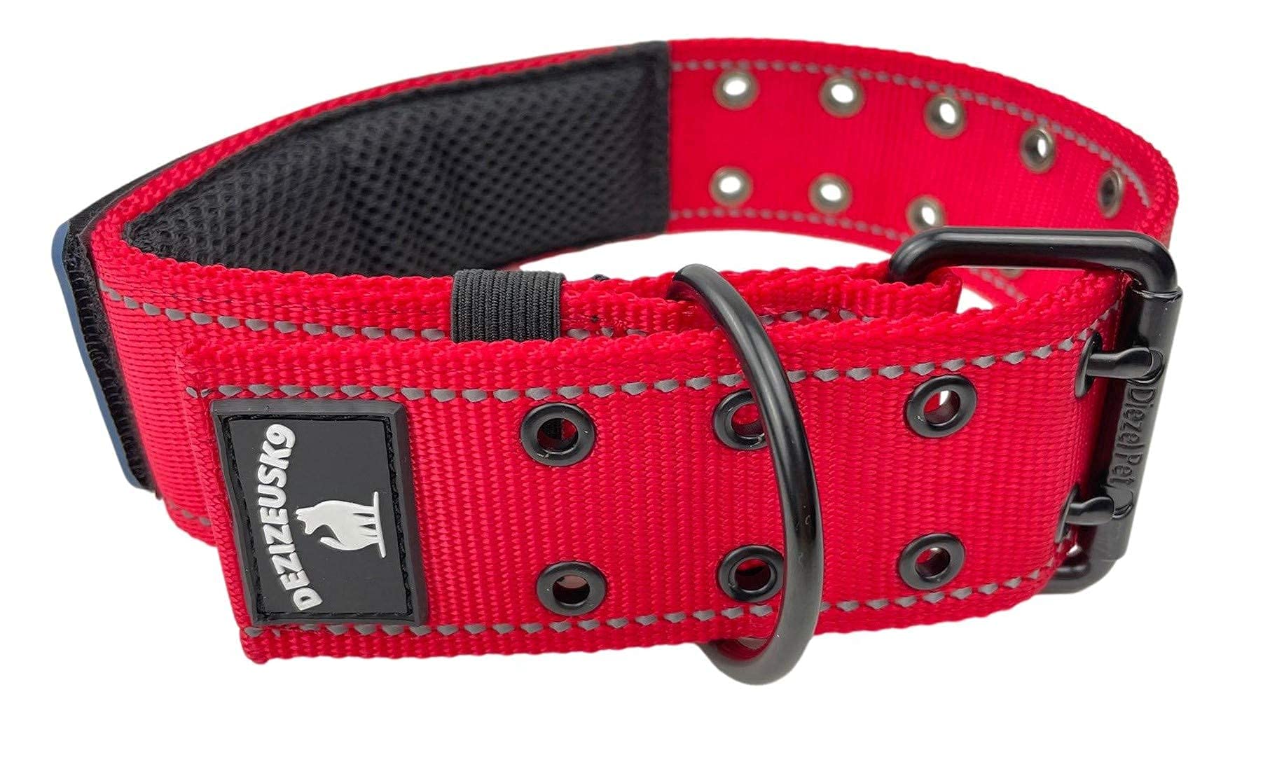 2' Personalized Tactical Dog Collar - Wide Thick Military Style With Strong Belt Buckle Closure - American Flag Patch - Reflective - Med And Xl Sizes For Large Dogs