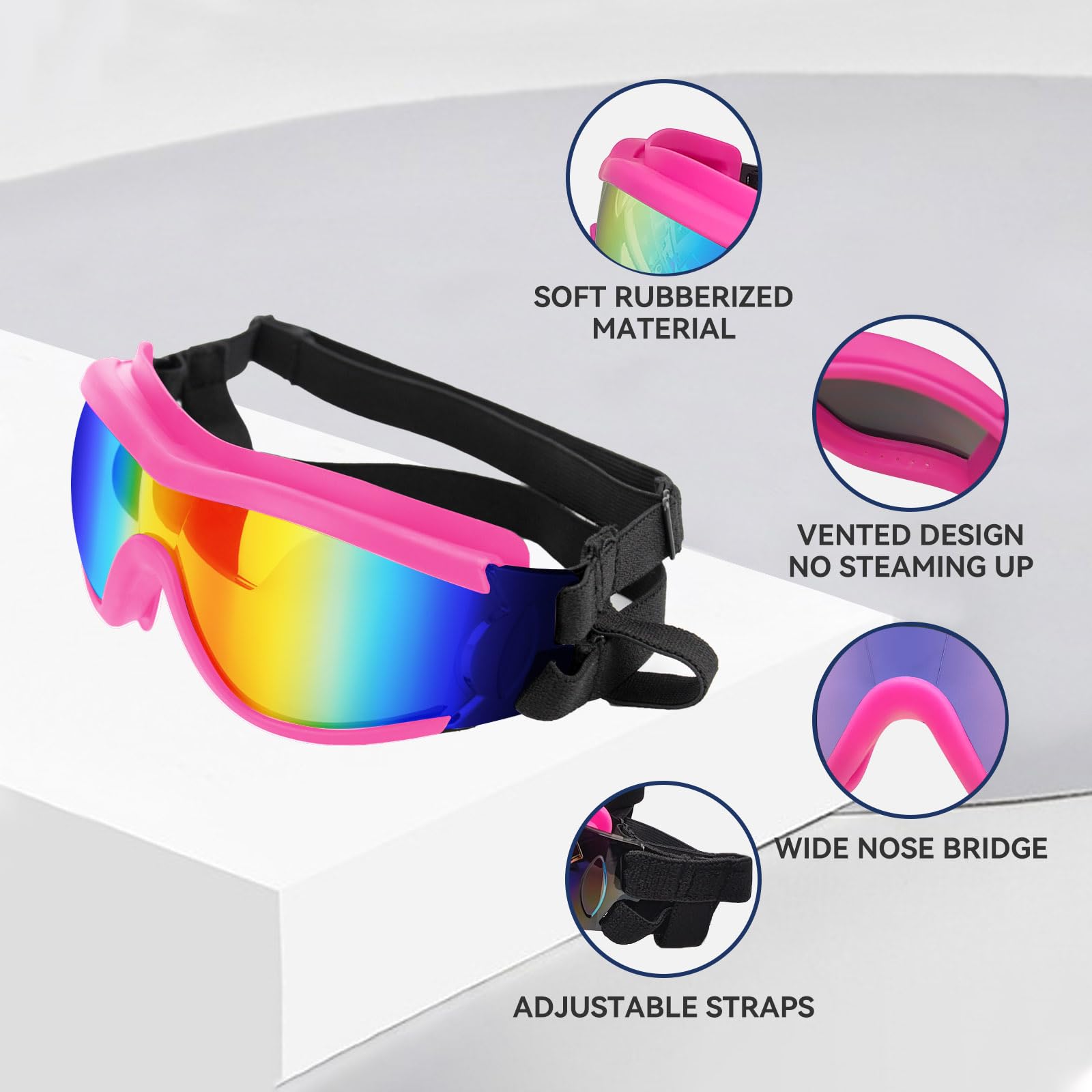 Billionchains Dog Goggles Dog Sunglasses For Medium To Large Breed Anti-Uv Eye Protection With Adjustable Straps- Pink