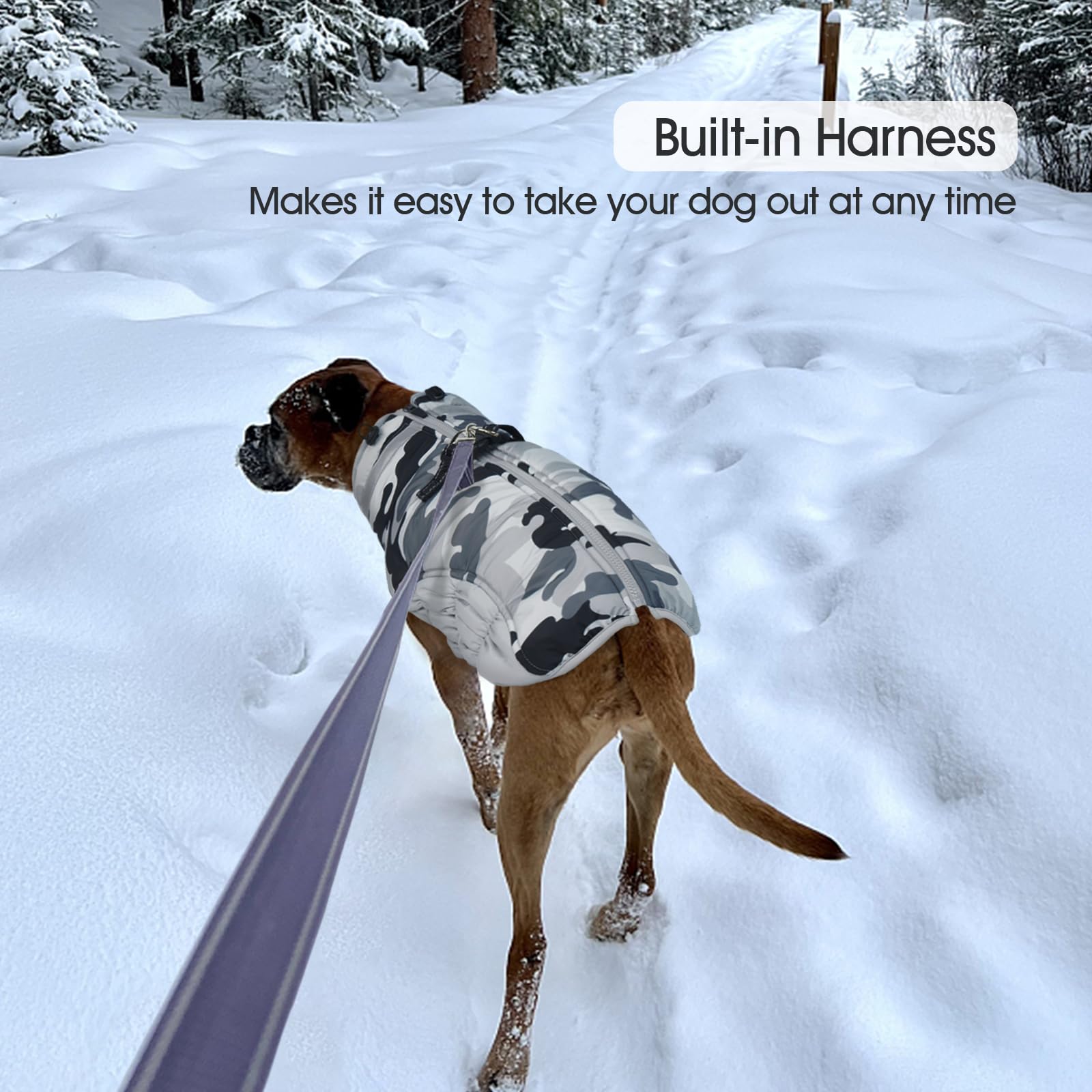 Fuamy Dog Winter Jacket, Padded Dog Vest With Built-In Harness, Water Resistant Coat - Grey Camo Xl