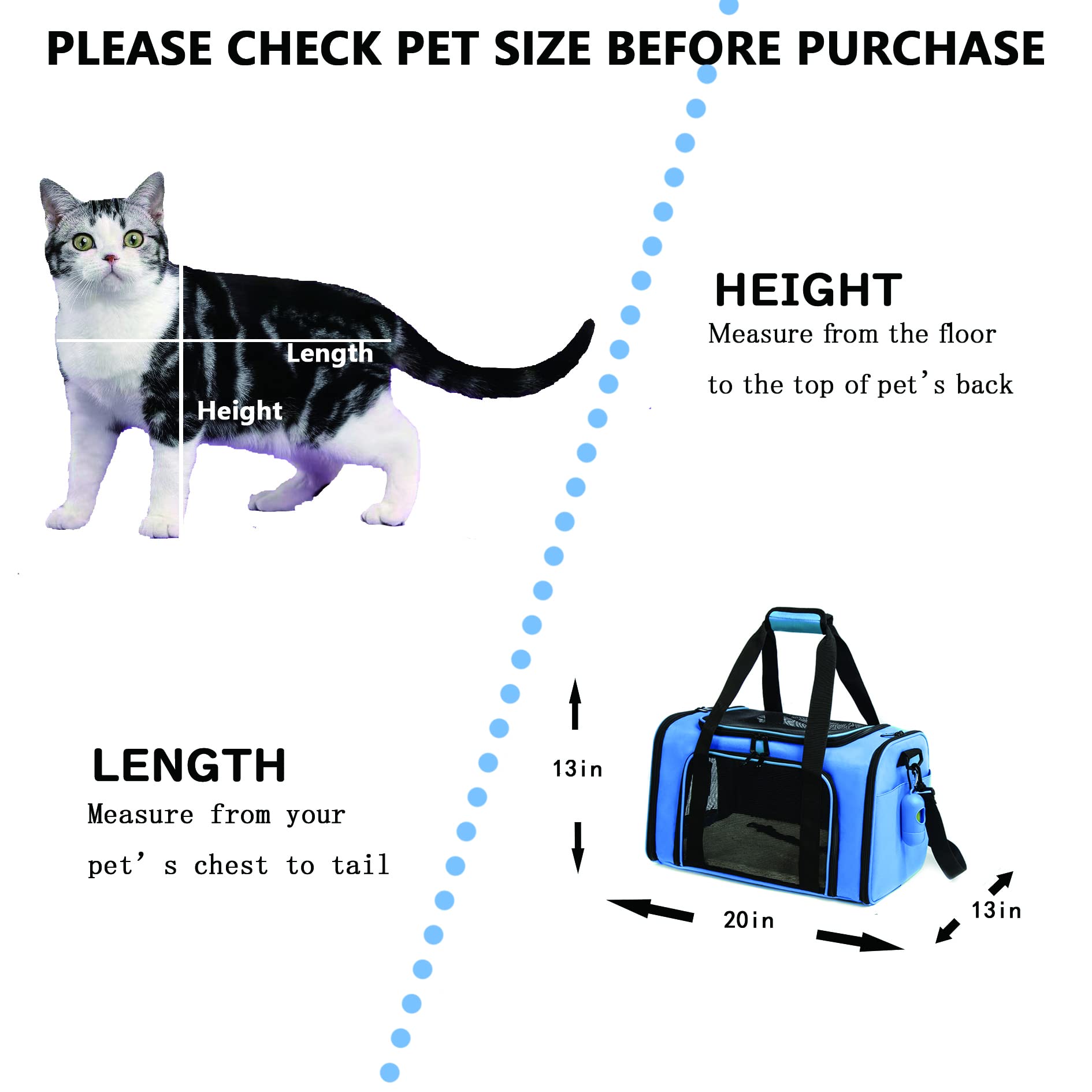 Rosebb Cat Carrier Dog Carrier Pet Carrier Cat Bags For Small Medium Cats Dogs Puppies Of 15 Lbs,Of Airline Approved Small Dog Bag Soft Sided,Collapsible Travel Puppy Carrier (Large, Blue)