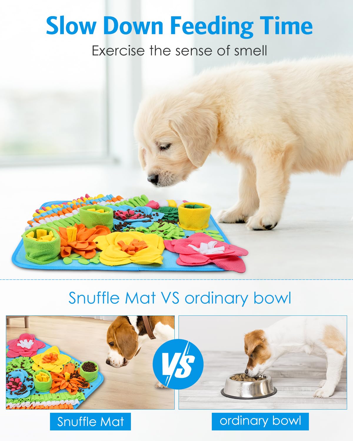Snuffle Mat For Dogs, 20'' X 20'' Interactive Sniff Mat Smell Training & Slow Eating For Mental Stimulation & Stress Relief, Enc