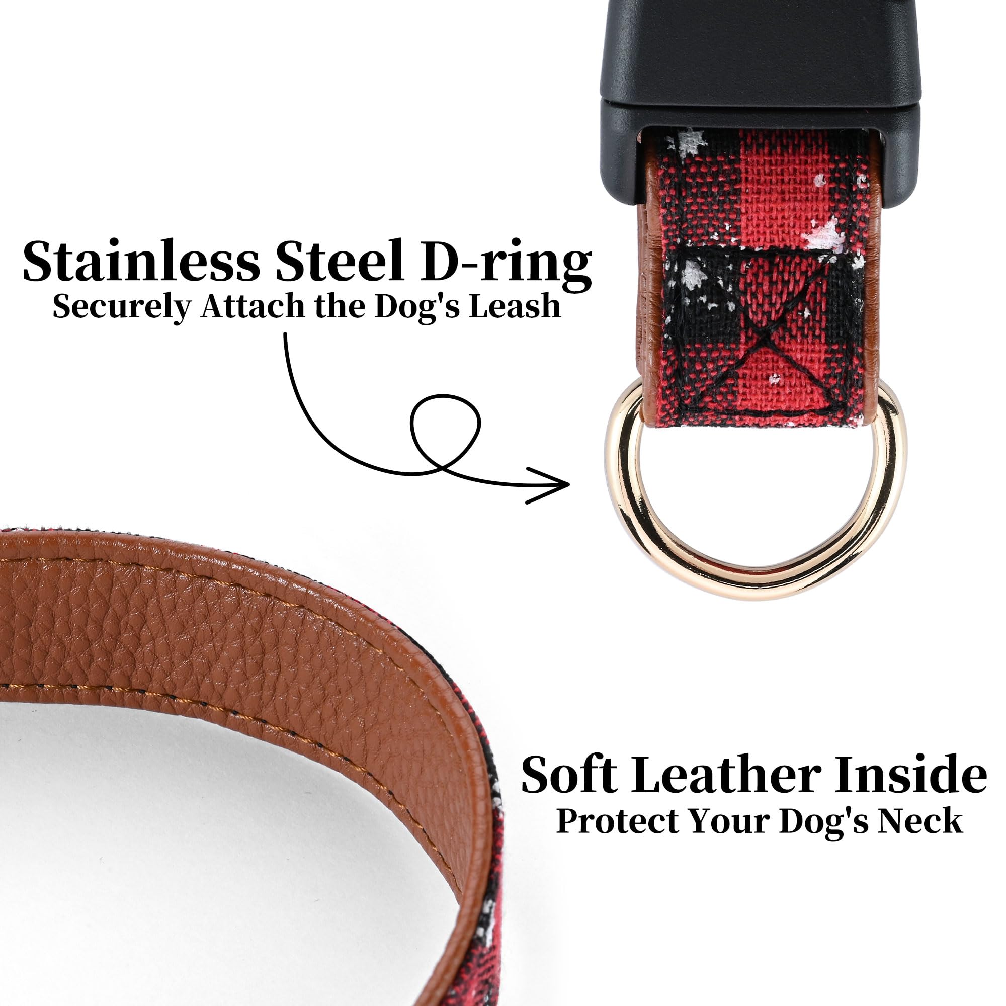 Wipalor Adjustable Christmas Dog Collar Girl Boy With Detachable Bowtie, Classic Plaid Snowflake Dog Christmas Collar, Soft Leat