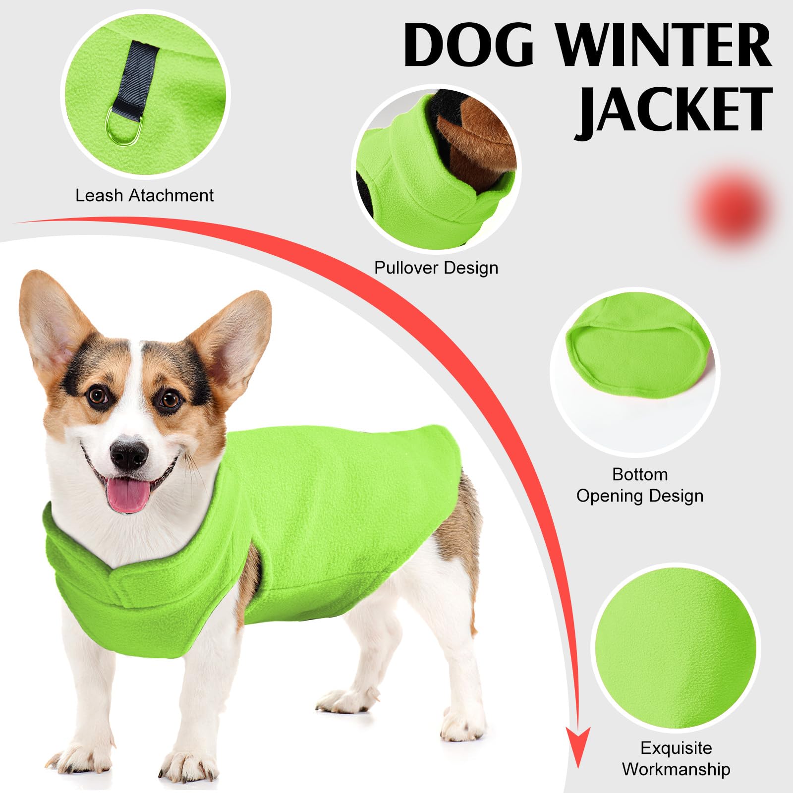 Soft Fleece Dog Sweater Vest With D Ring Leash - Warm Pullover Jacket For Small, Medium, Large Dogs (Green, Xl)