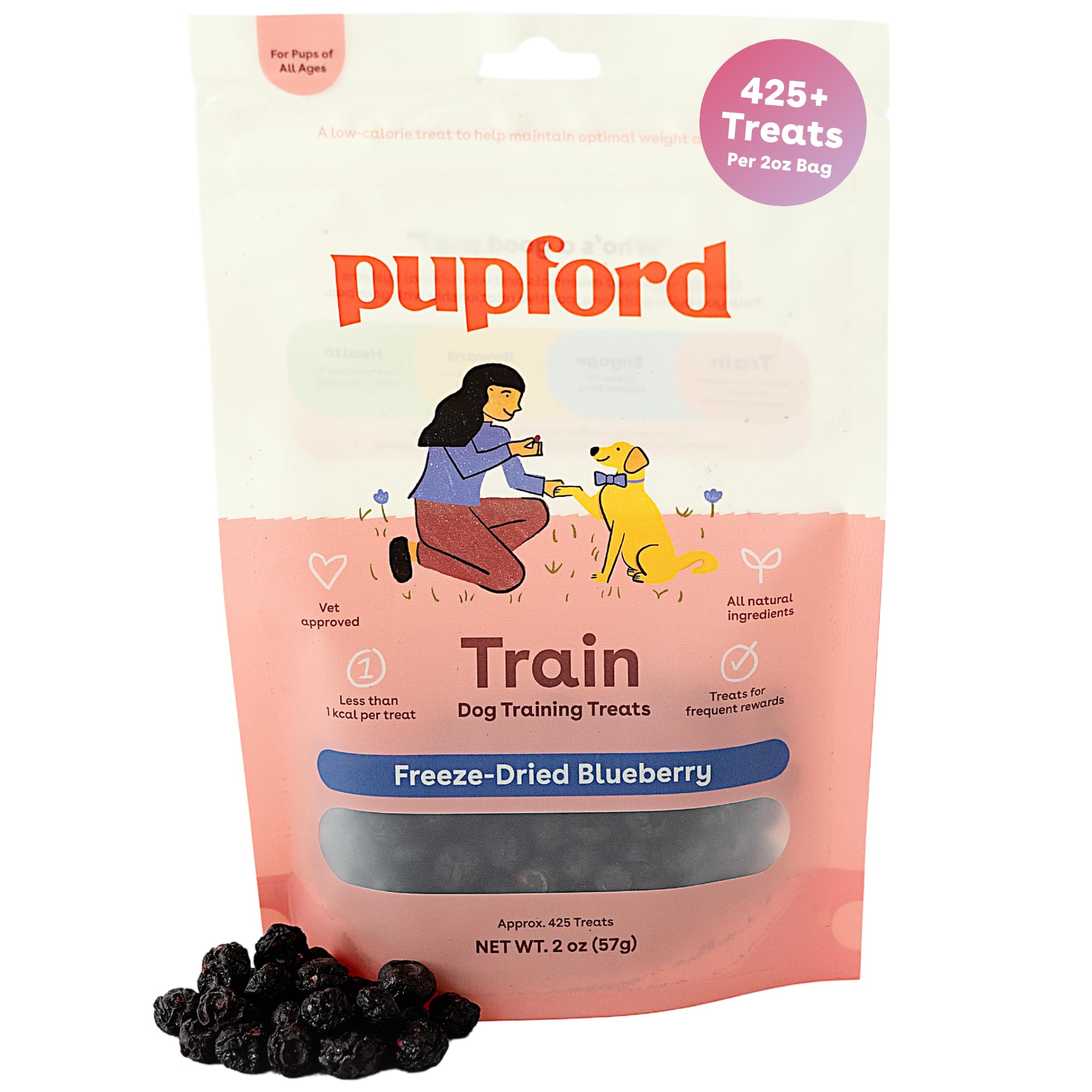 Pupford Freeze Dried Training Treats for Dogs & Puppies, 425+ One Ingredient Bites (Blueberry, 2 oz)