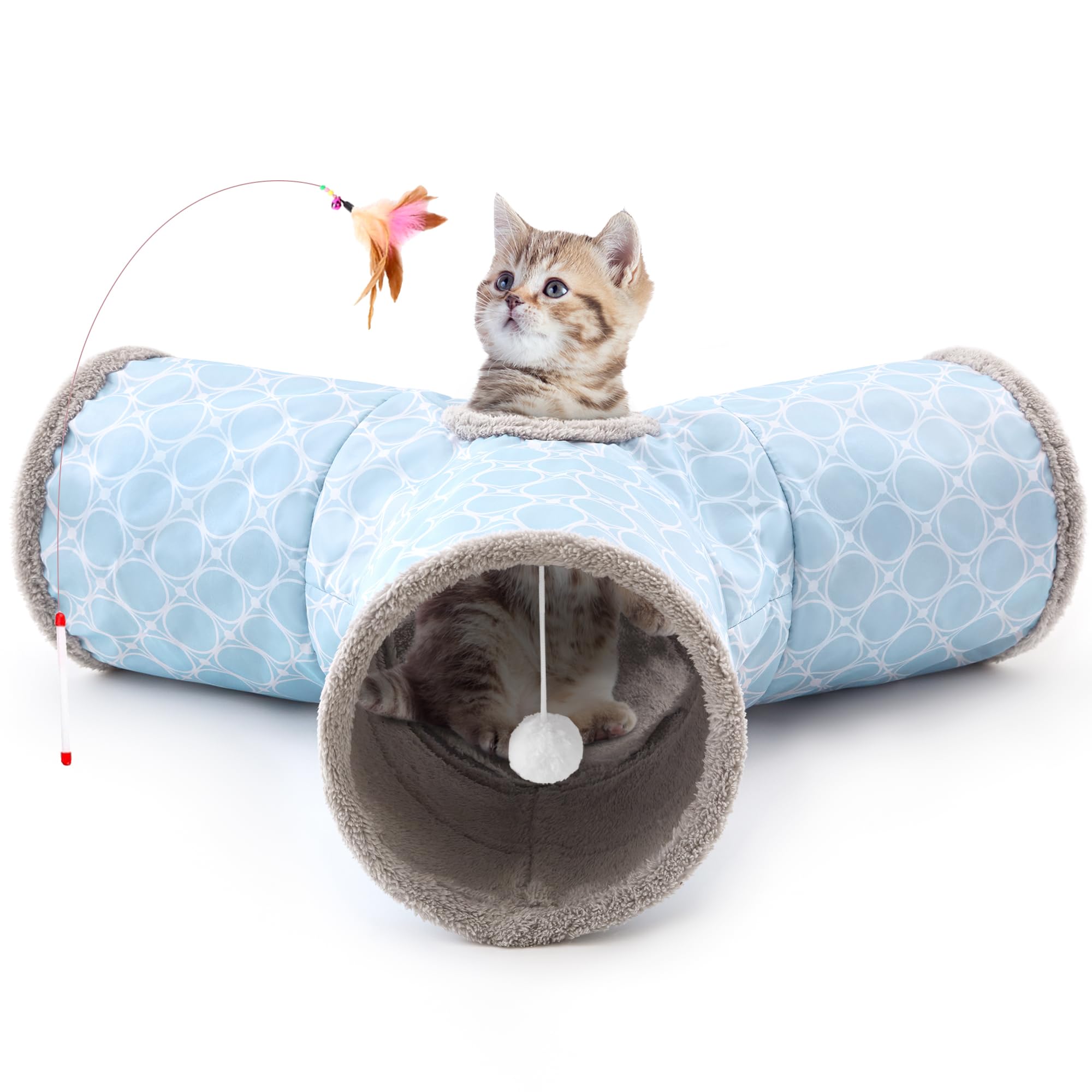 Tempcore Pet Cat Tunnel Tube Toys 3 Way Collapsible, Cat Tunnels For Indoor Cats Fleece-Lined In For Warmth,Kitty Tunnel Bored C