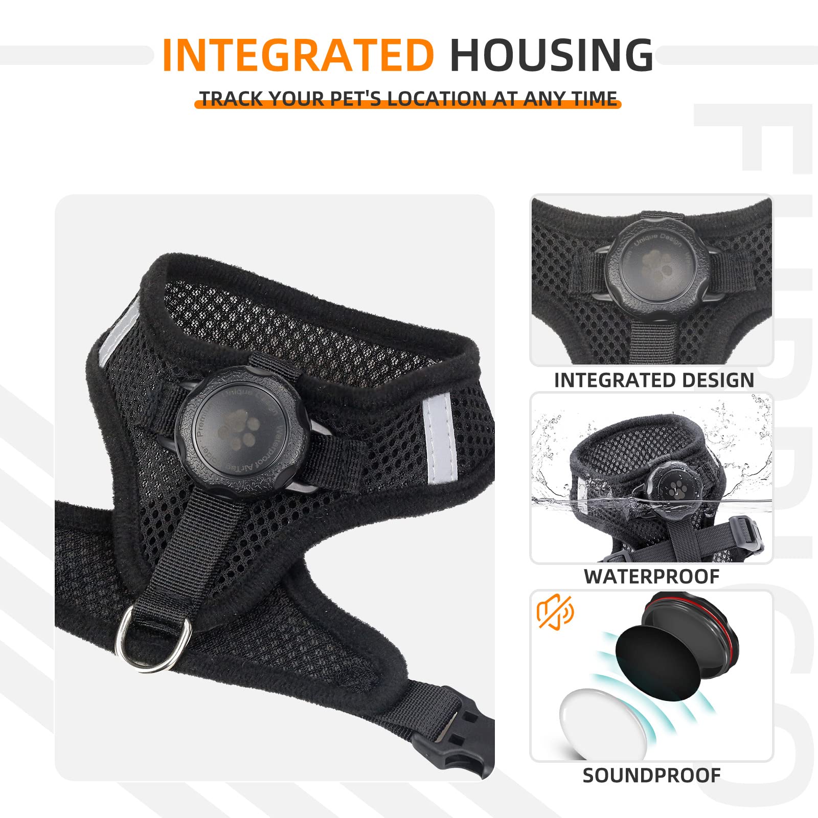 Airtag Cat Harness And Leash For Walking, Integrated Cat Vest With 100% Waterproof Air Tag Holder, Escape Proof Reflective Adjus