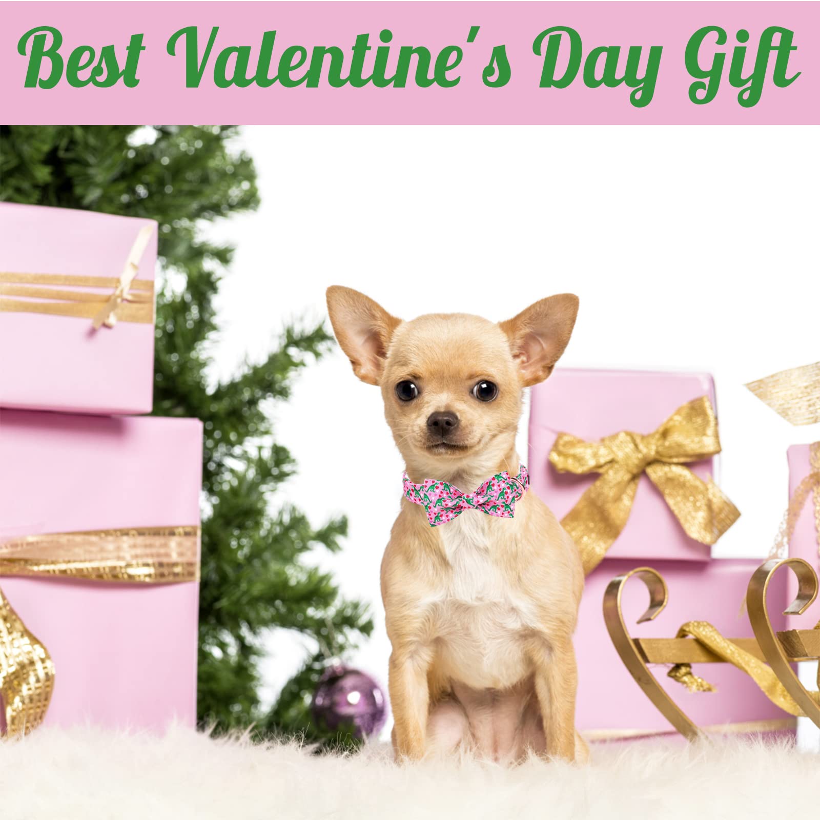 Unique Style Paws Dog Collar With Bowtie Pink Dinosaur & Heart Puppy Collar Suitable For Small Medium Large Dogs With Adjustable Safety Metal Buckle For Valentine'S Day-M