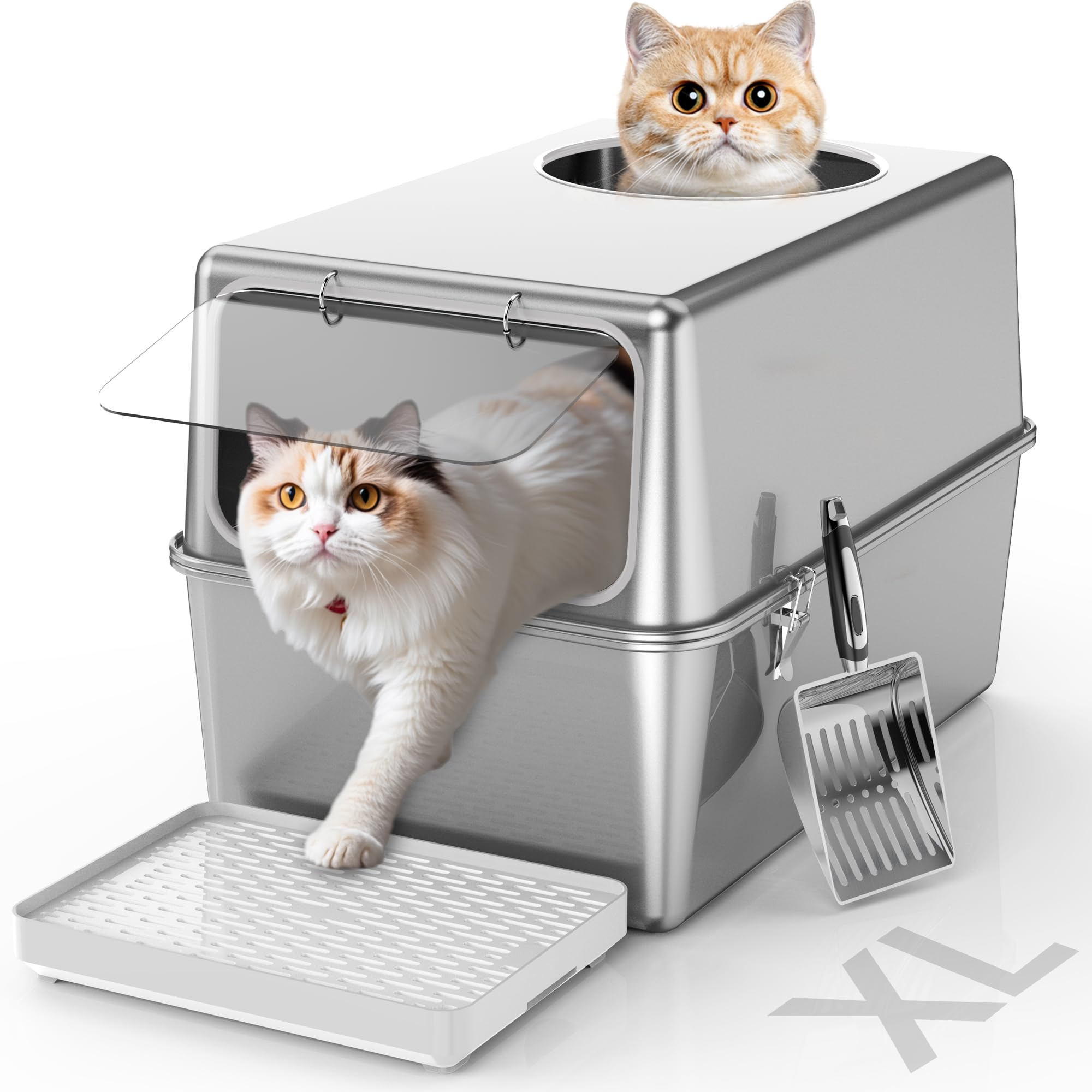 Aothey Enclosed Stainless Steel Litter Box With Lid, Enclosed Metal With High Sides, Large Cat Litter Box, Dog-Proof, Odor Contr