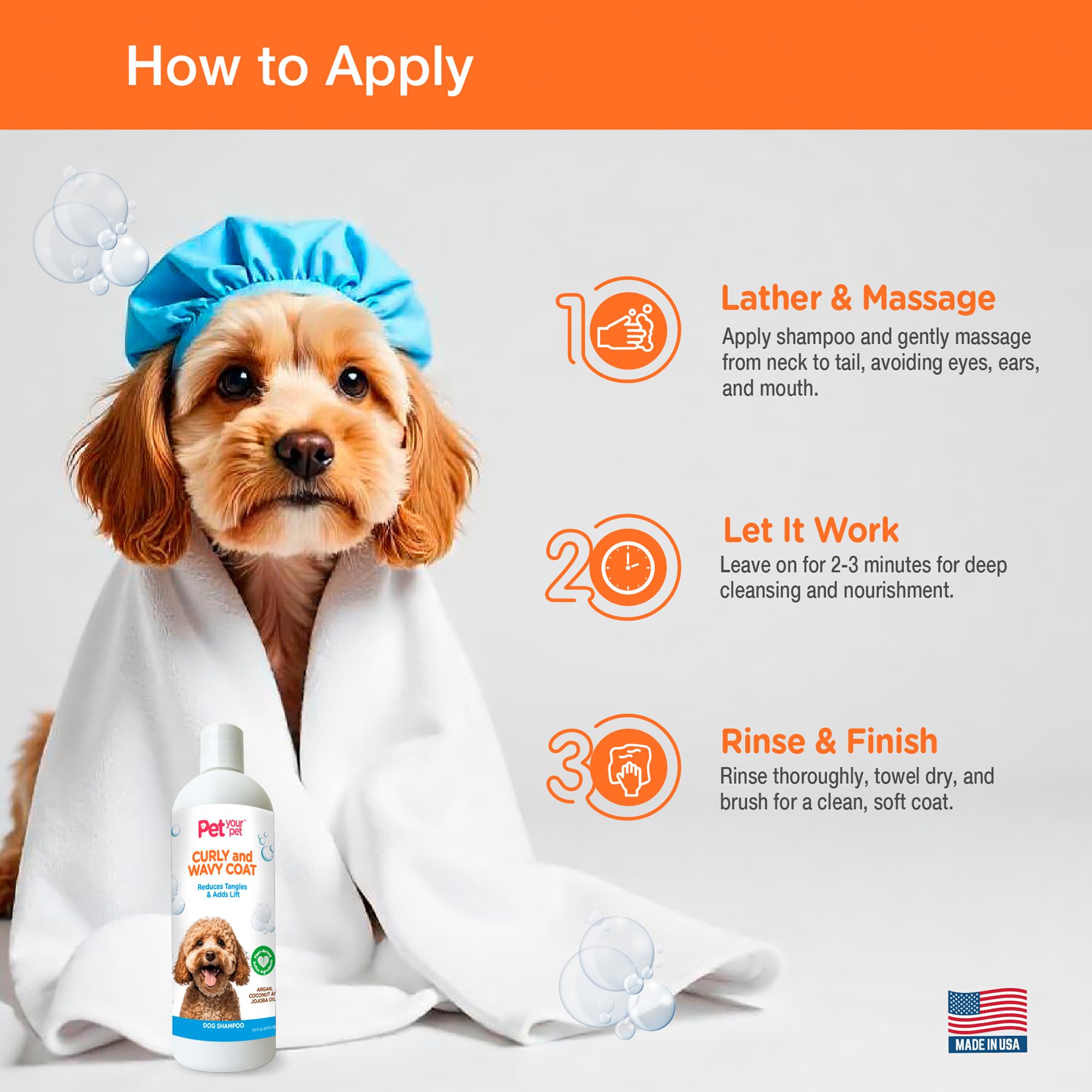 Pet Your Pet Natural Dog Shampoo For Curly & Wavy Coats - Hydrating & Tangle-Reducing Wash With Argan, Coconut & Jojoba Oils - D