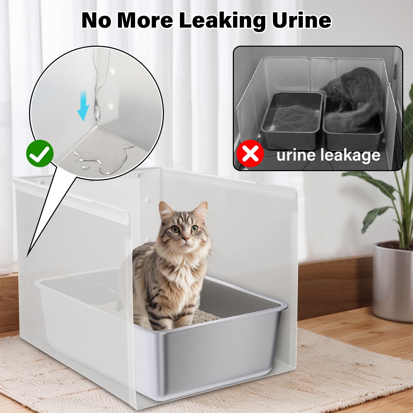 Holintan Litter Box Shield, 23.6''X15.7''X15.7''(Height) Xl Litter Box Splash Guard Without Leakage, High Sided Cat Litterbox Pe