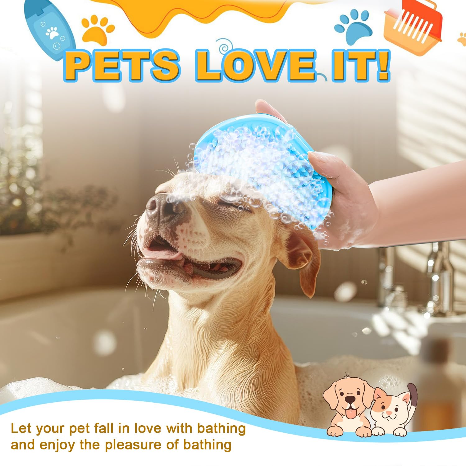 Peehss 3Pcs Dog Bath Brush, Dog Scrubber For Bath, Dog Shampoo Brush Bubble Maker, Dog Paw Washer, Dog Grooming Massage Brush Wi