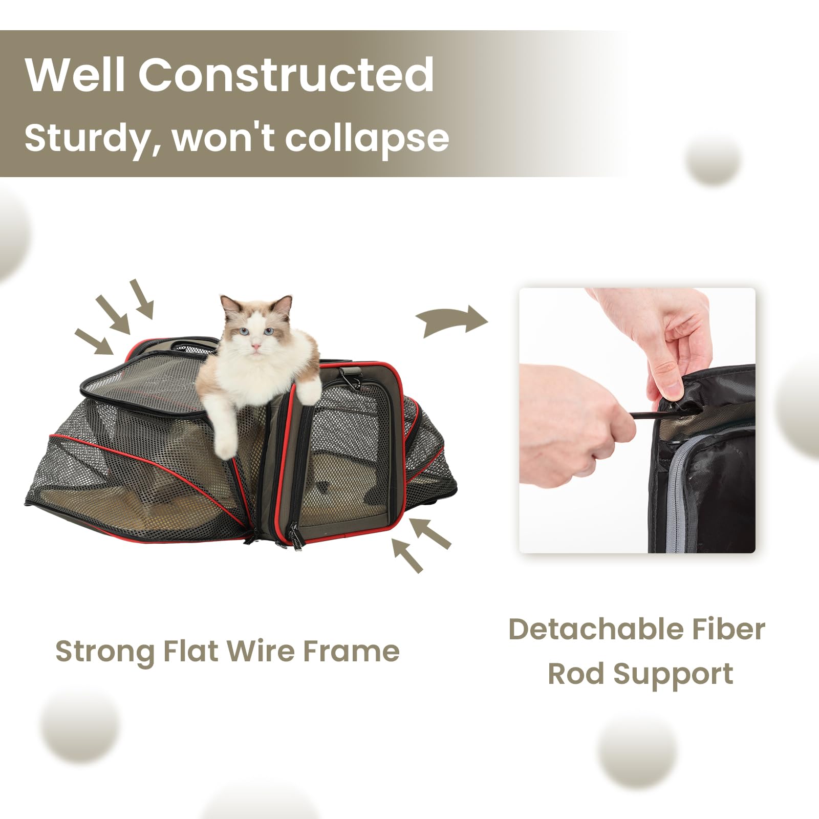 Petsfit Expandable Cat Dog Carrier For 2 Cats, 19'' Lx 12'' Wx 12'' H Soft-Sided Portable Pet Carrier For Travel, Dog Carrier Fo