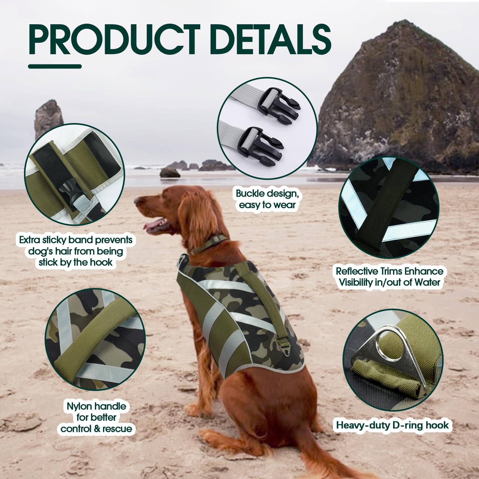 Kuoser Dog Life Jacket With Reflective Stripes, Adjustable High Visibility Dog Life Vest Ripstop Dog Lifesaver Pet Life Preserve