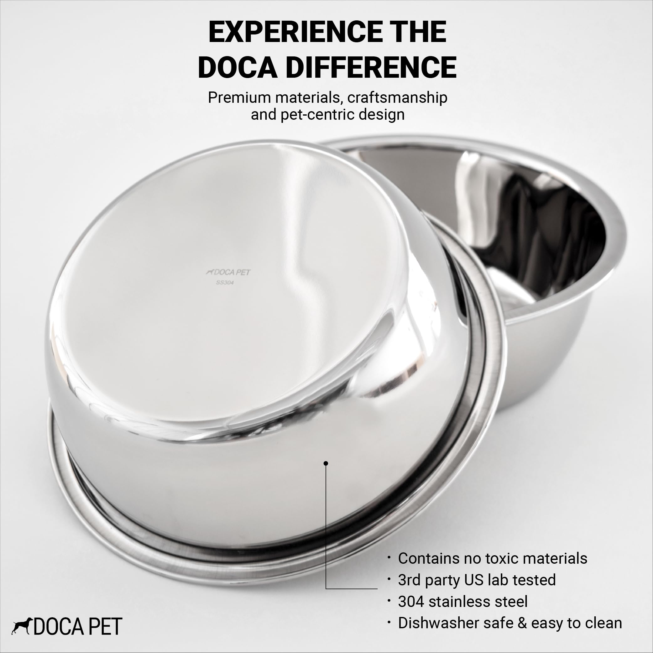 Doca Pet Elevated Dog Bowls Stand - 2 Stainless Steel Dishes, Non-Skid, Modern Design, Small, Orange Frame, Model WDS-OR-3CP