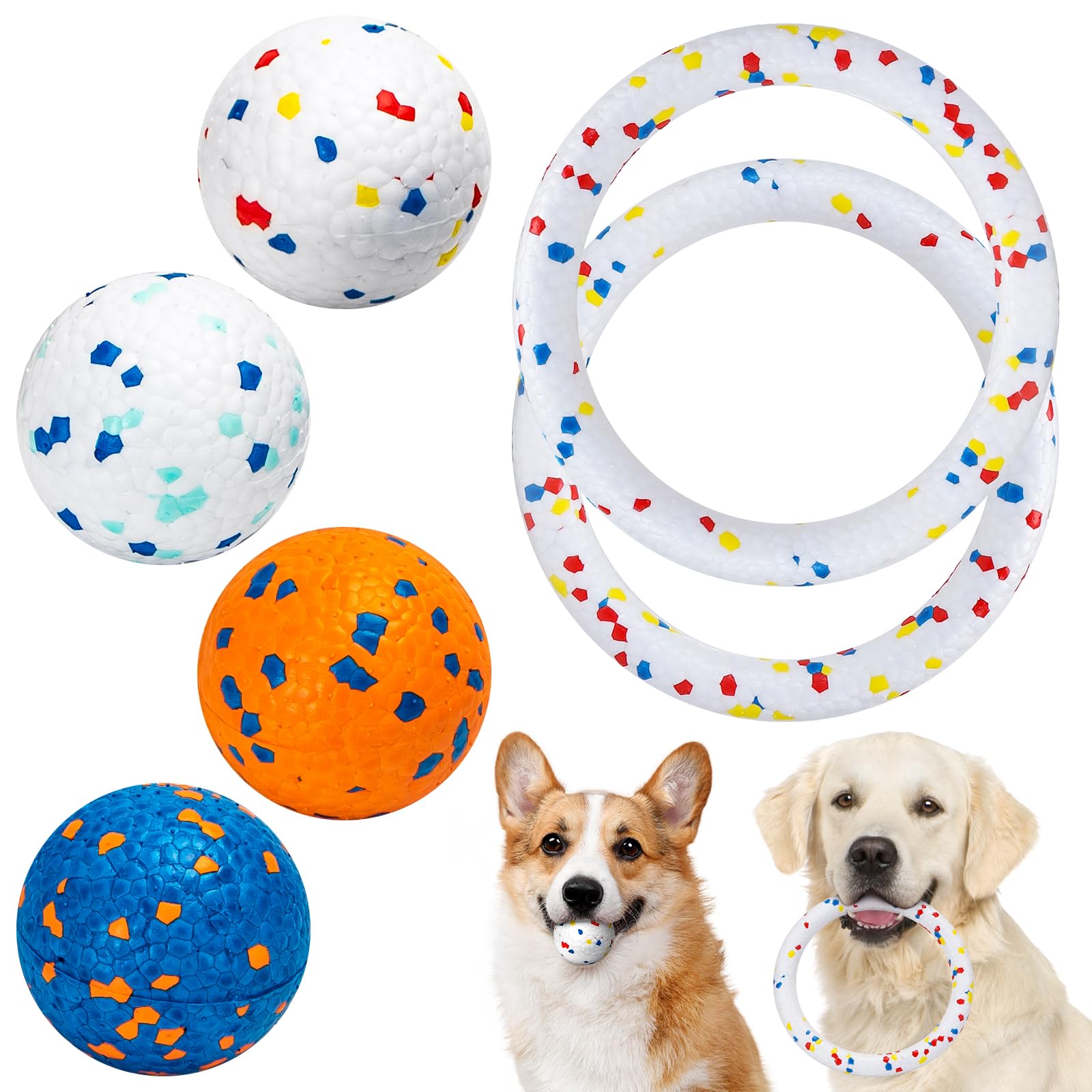 Nobleza Dog Toy Tennis Bouncy Training Balls, 6 Pack 2.75'' Aggressive Chewer Teething Durable Floating, Interactive Popcorn Bal