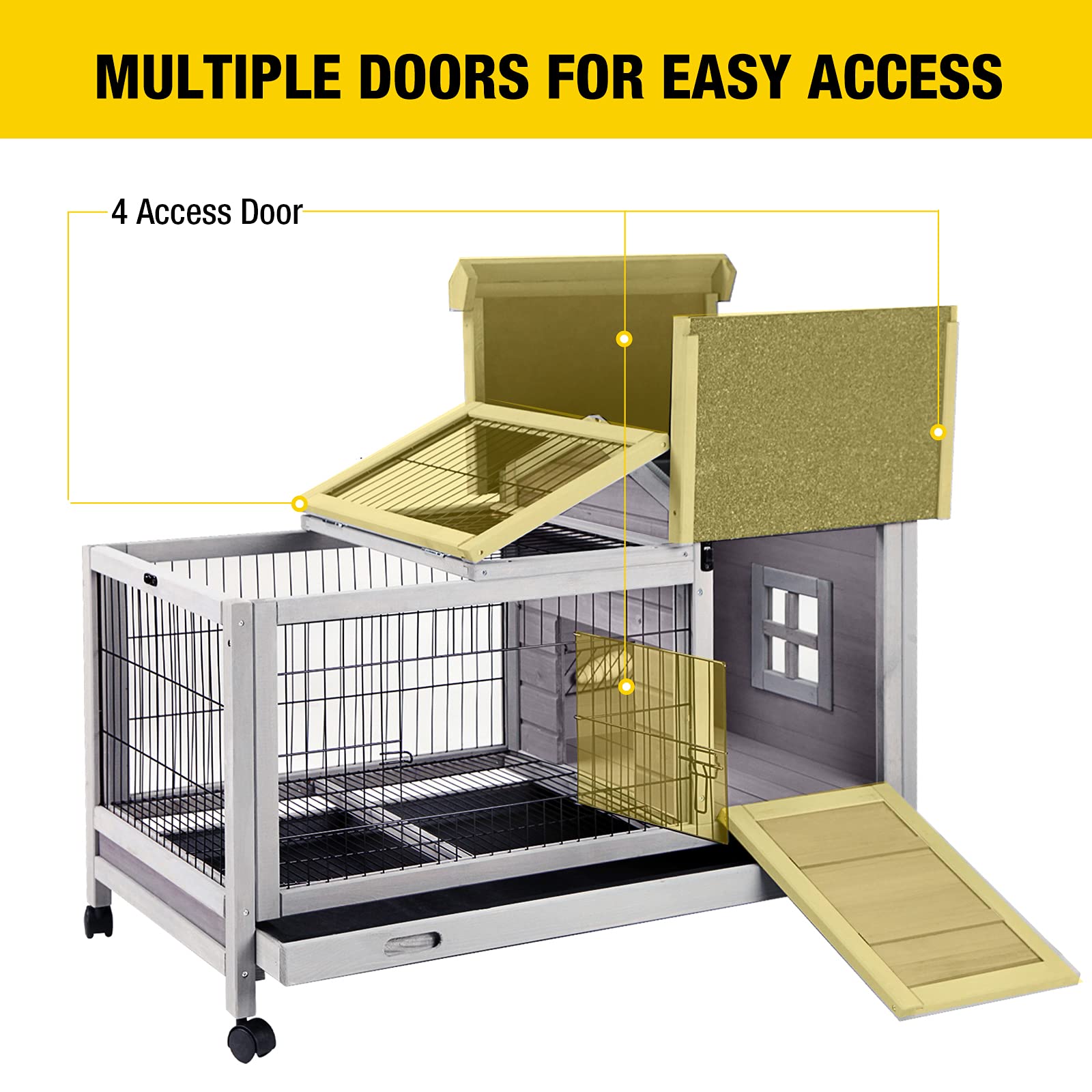 Aivituvin Rabbit Hutch Indoor Bunny Cage Outdoor Rabbit House Bunny Hutch With Deeper Leakproof Plastic Tray (Grey-24)