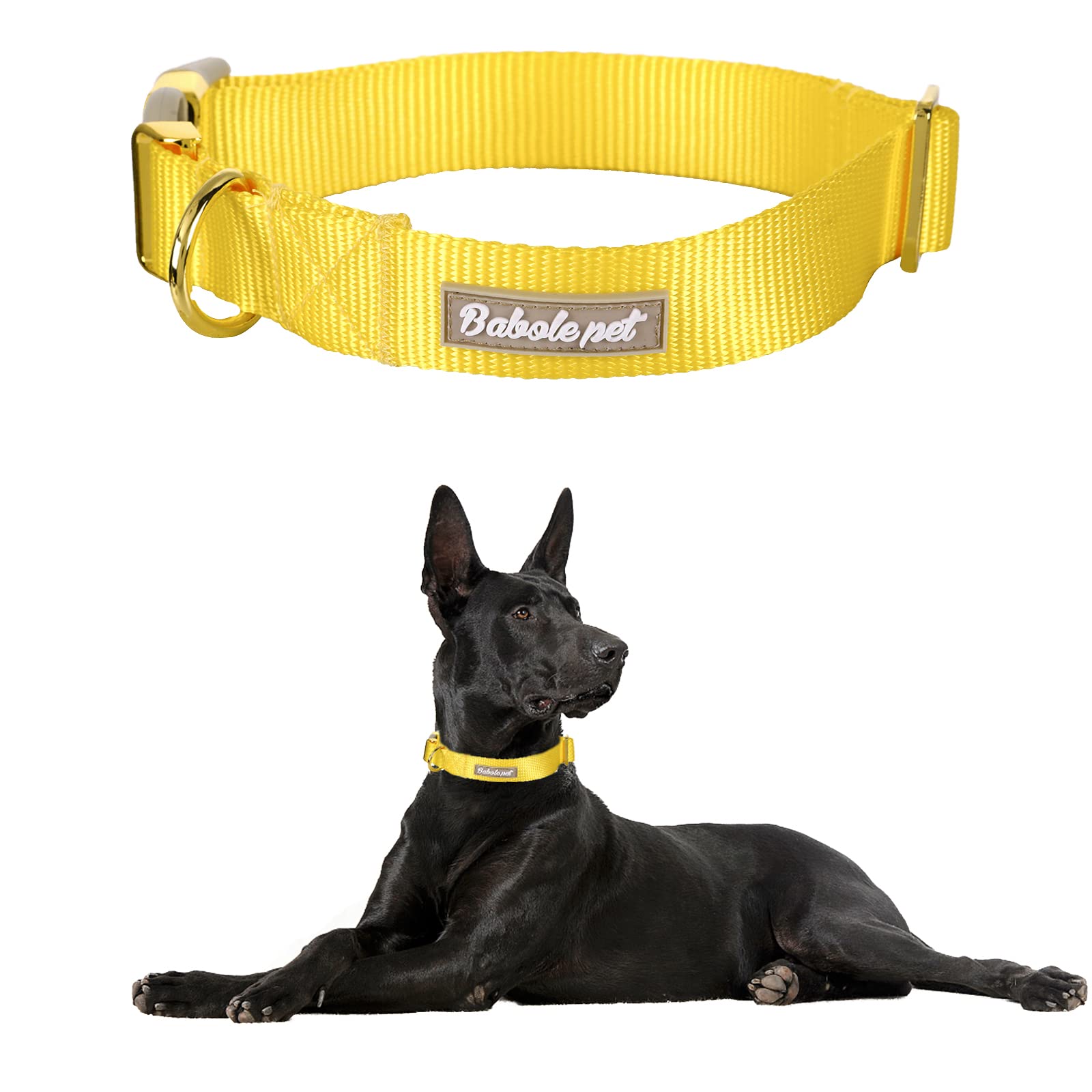 Babole Pet Nylon Dog Collar - Adjustable Yellow Soft Webbing Dog Collars For Small Medium Large Dogs Boy Girl Puppy Collar With