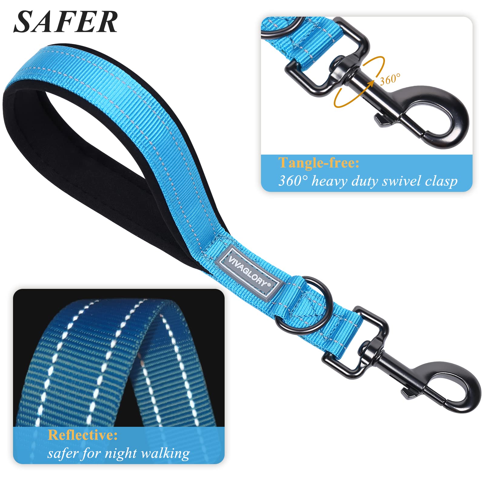 Vivaglory Short Dog Leash For Medium & Large Dogs, 12Inch, Lake Blue