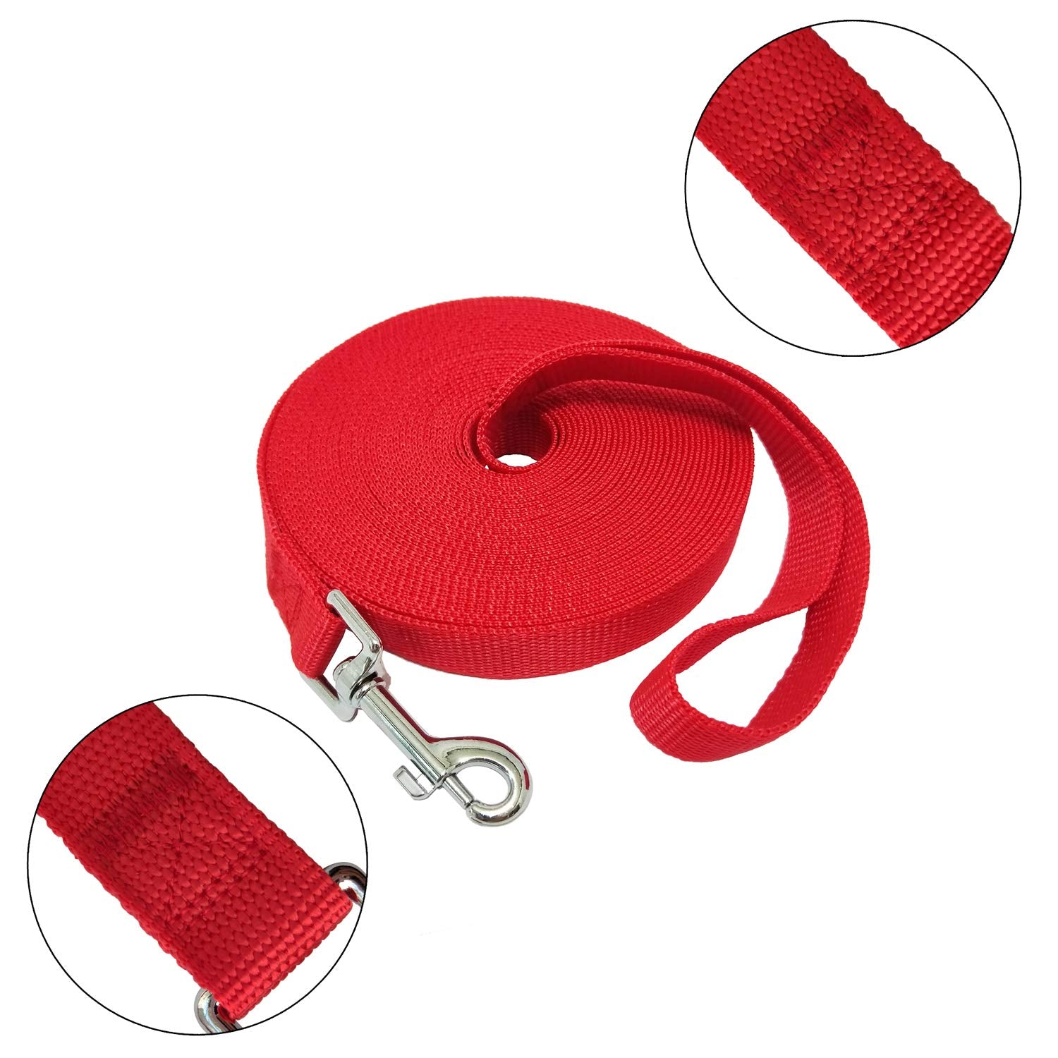 Nylon Training Dog Leash For Small Medium Large Dogs, 15Ft 20Ft 30Ft 50Ft Long Leash Dog/Puppy Lead For Obedience Recall Training, Camping (30Ft, Red)