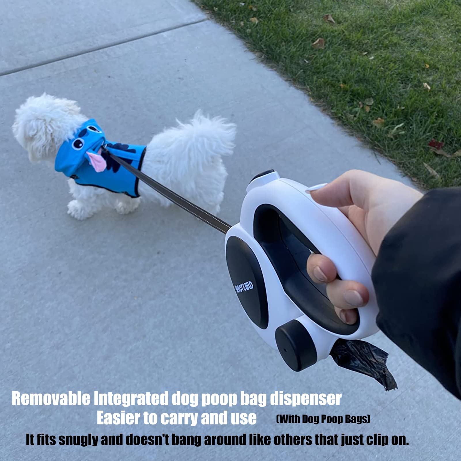 HCY&WLD Retractable Dog Leash 26ft, Heavy Duty for Dogs up to 110 lbs, Anti-Slip Handle, Black&White, Model KB08XL
