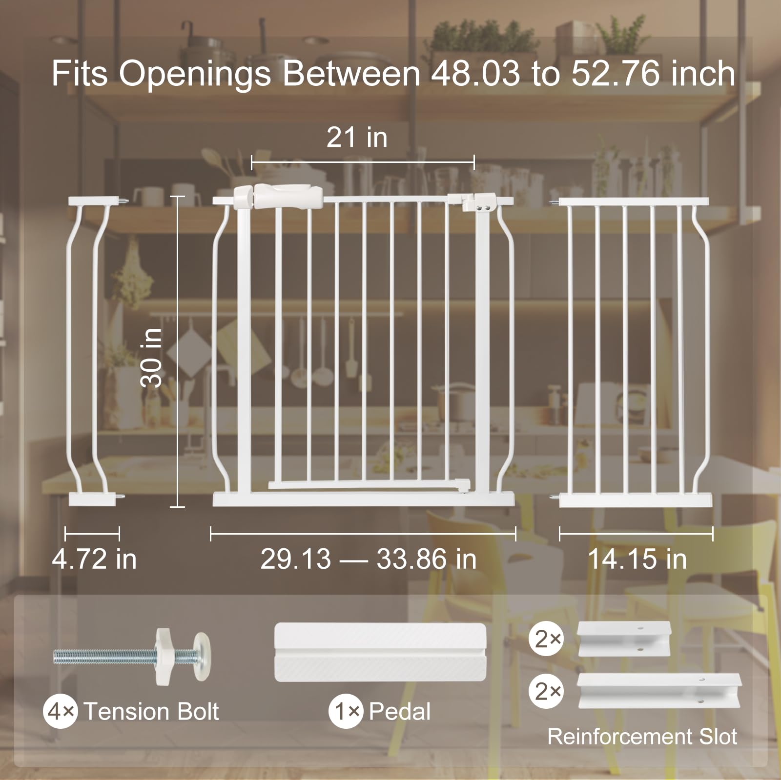 Extra Wide Baby Gate 48.03-52.76 Pressure Mounted,Child Dog Pet Safety Gates with Walk Through Door for Doorways Stairs No Drill