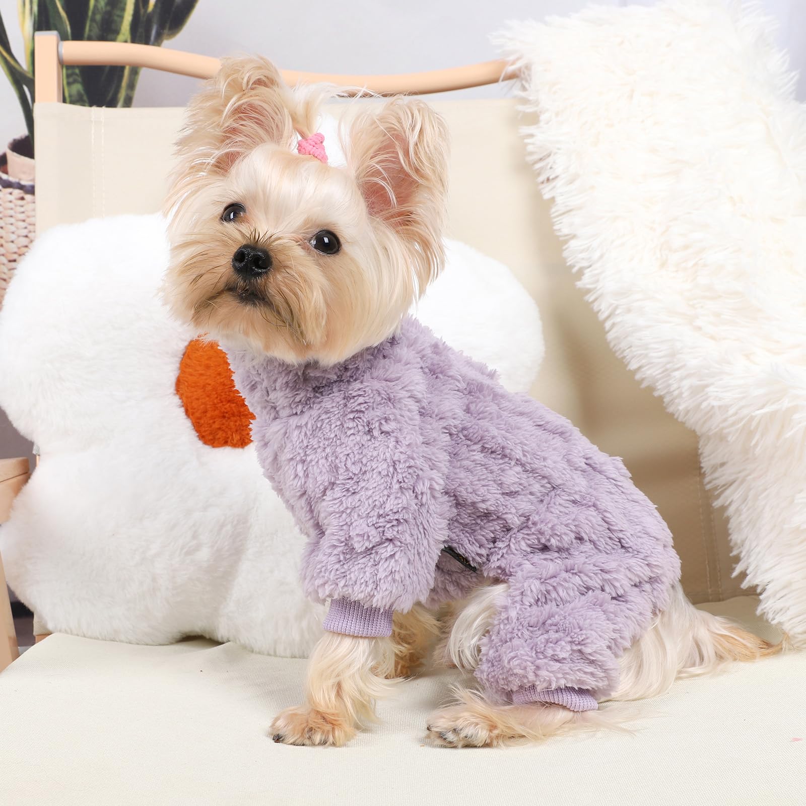 Dog Pajamas For Small Dogs Boy Girl, Turtleneck Pullover Sweater Thick Warm Clothes, Cold Weather Fleece Coat, Puppy Pjs Chihuah