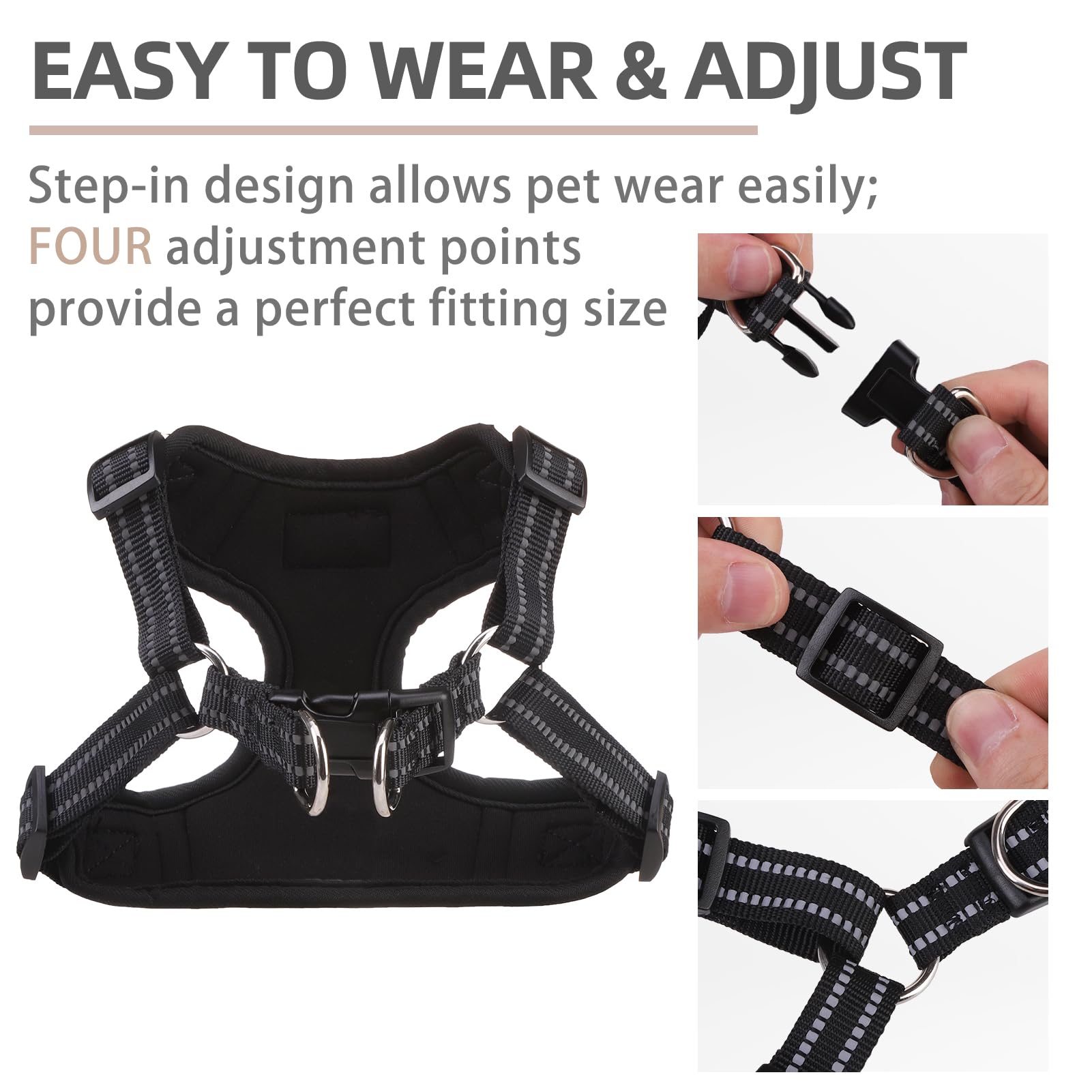 PUPTECK No Pull Dog Harness and Leash Set Reflective No Choke Step in Puppy Halter for XS Small and Medium Sized Dogs, HotPink,