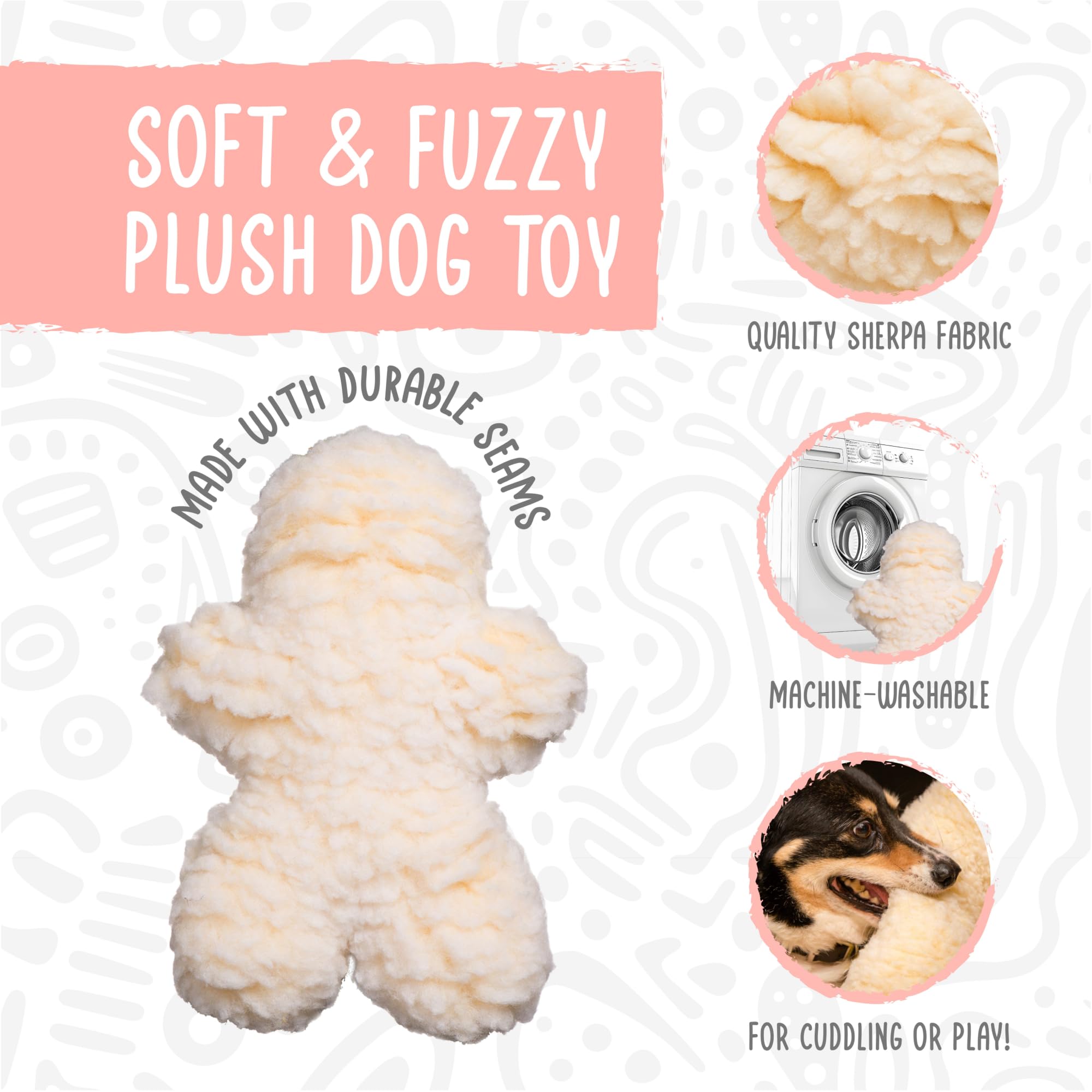 Hugglehounds Plush Bone Dog Toy - Dog Fuzzy Bone Toy, Fuzzy Soft Fleece, Durable Stuffed Dog Toy For Large Breeds, Puppies, Faux