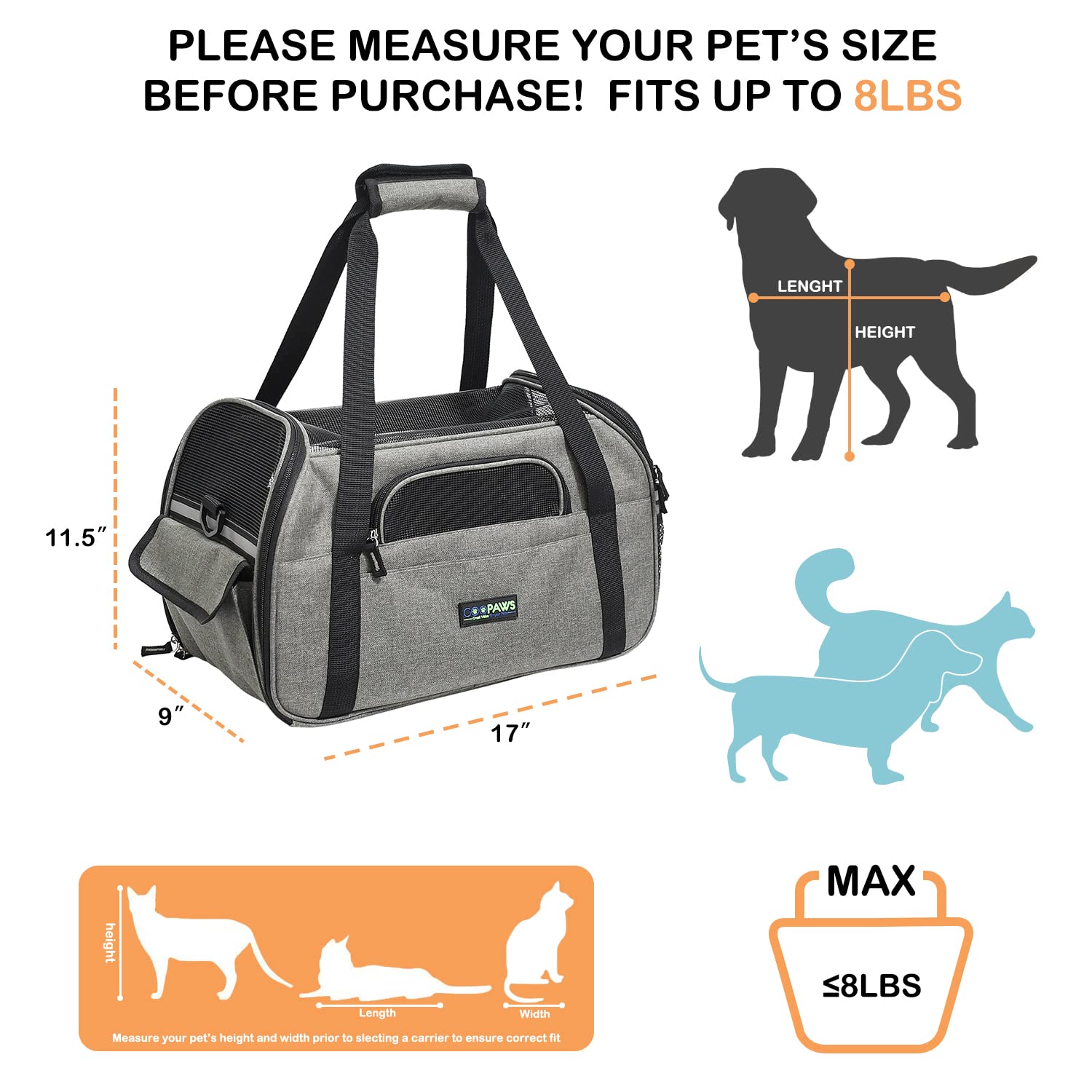JESPET Soft-Sided Kennel Pet Carrier for Small Dogs, Cats, Puppy, Airline Approved Cat Carriers Dog Carrier Collapsible, Travel