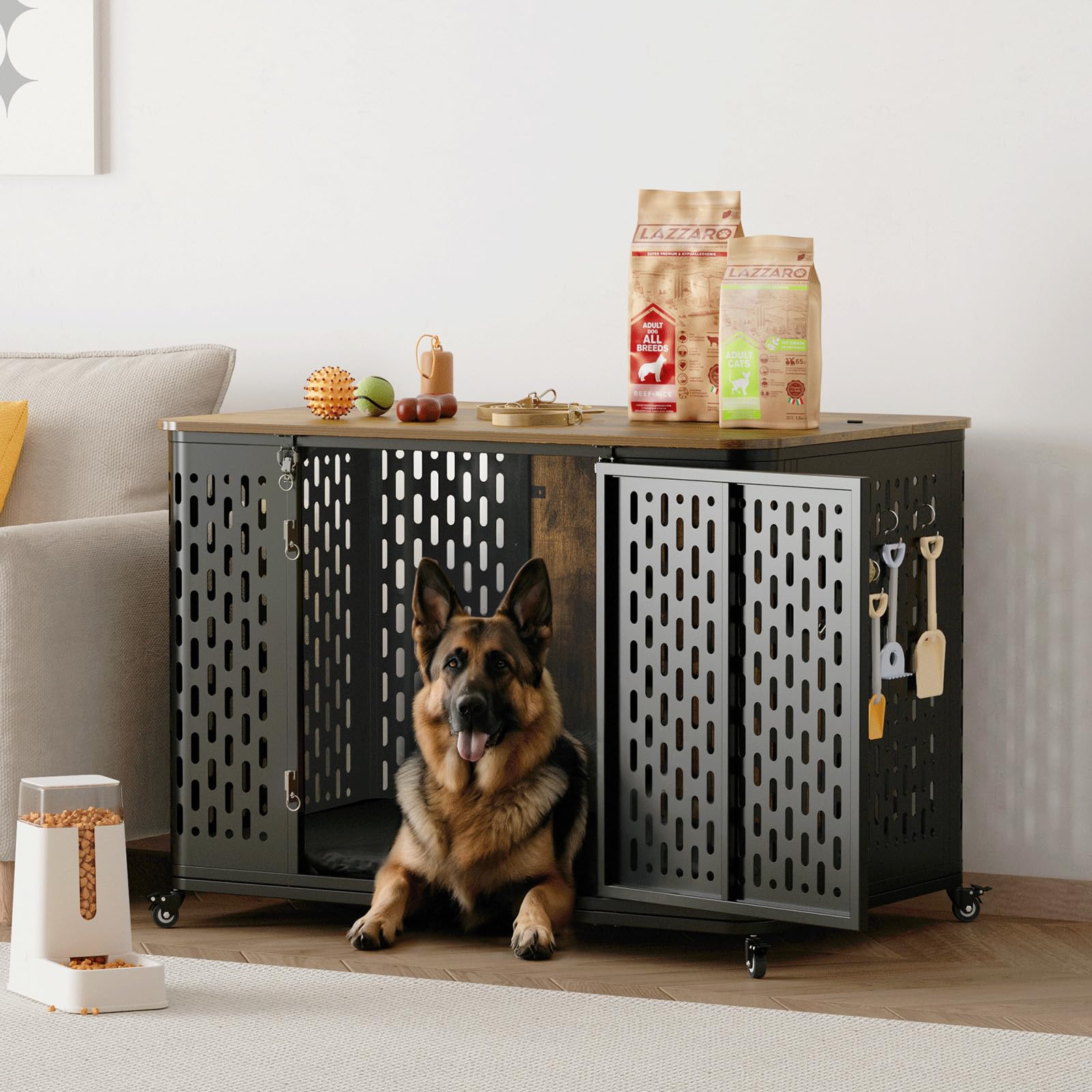 ONBRILL Heavy Duty Dog Crate for Large Dogs, 43.7" Escape Proof Kennel, Rustic Brown, Engineered Wood, Model OB-LTL-PET-003-A