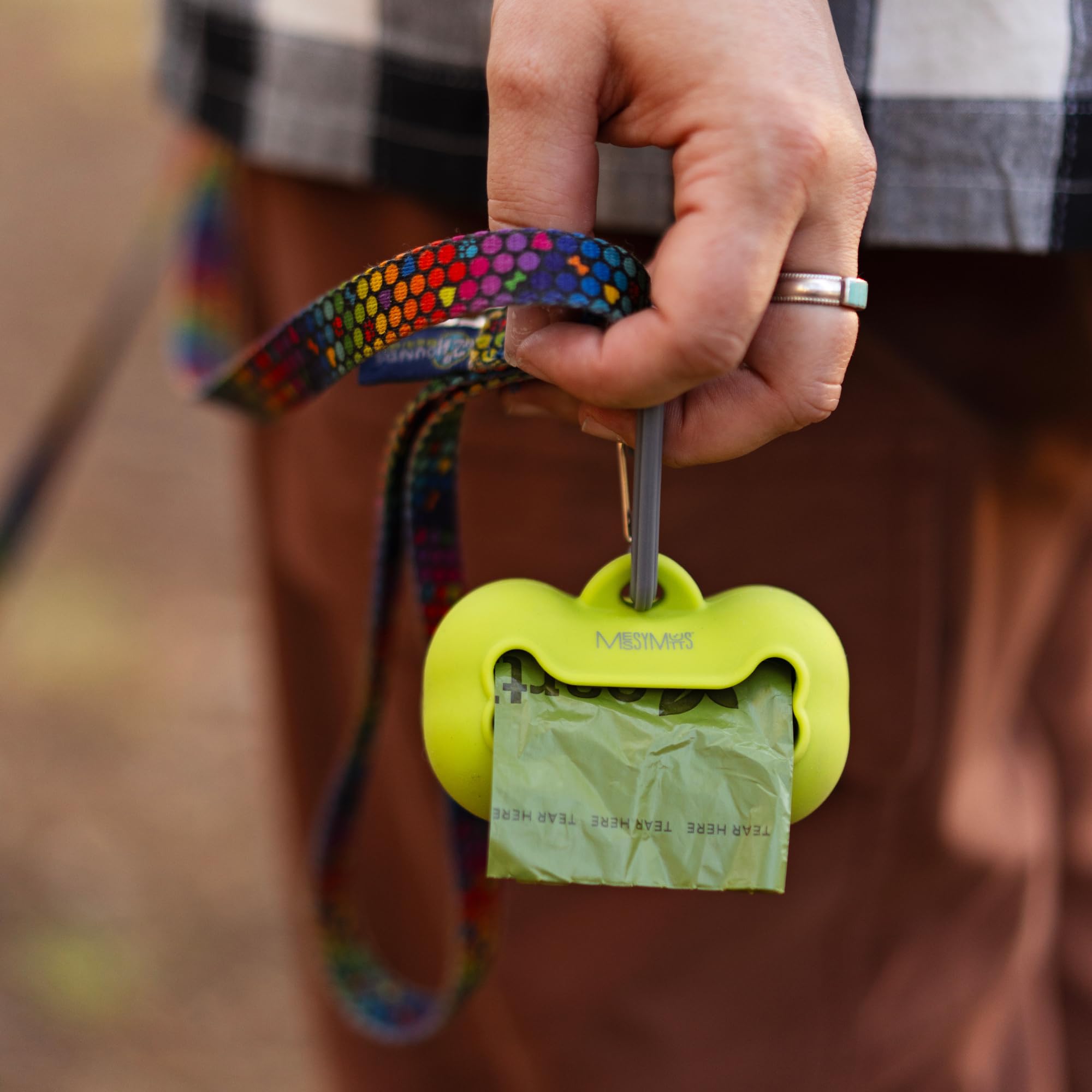 Messy Mutts Silicone Dog Waste Bag Holder | Dog Poop Bag Dispenser With Carabiner And Bags | Unscented Roll Included - 15 Bags |