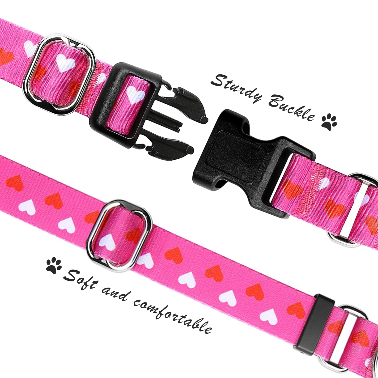 Hikiko Valentine'S Day Dog Collar For Small Medium Large Dogs Adjustable Heart Martingale Collars With Quick Release Buckle (Pin