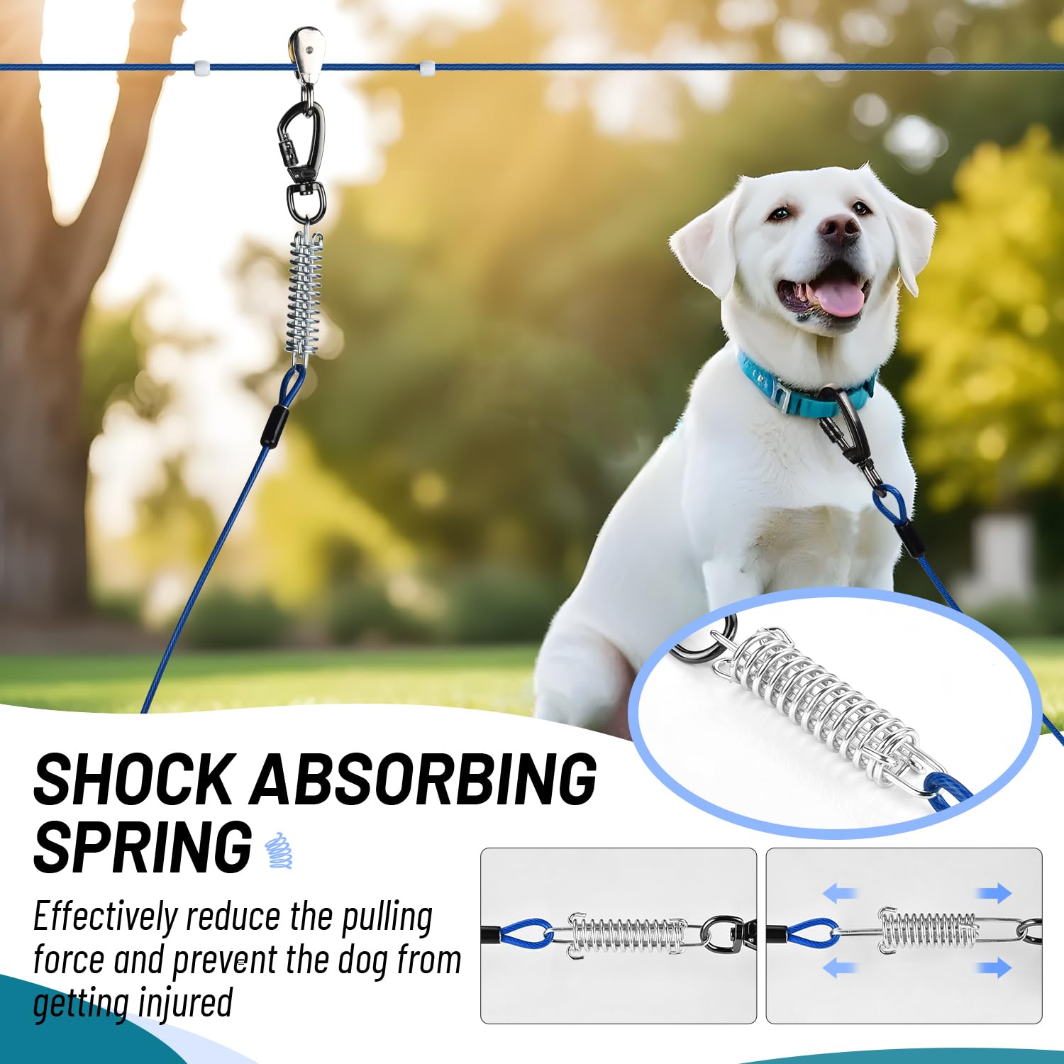 Dog Runner For Yard, Heavy Duty 50Ft Dog Runs For Outside With 10Ft Tie Out Cable, Trolley System Zipline For Large Dogs Up To 2