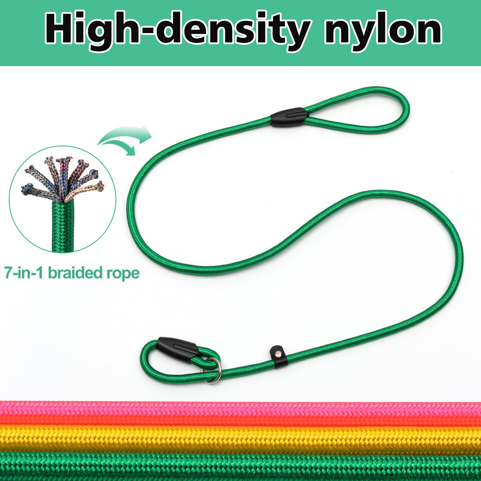 Fovrlzse 3-Pack Adjustable Adjustable Slip Leads For Dogs - No-Pull Training Multi-Color