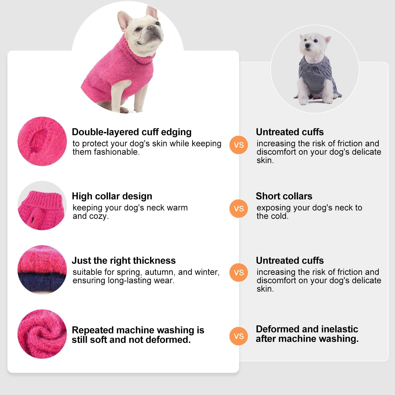 Beautyzoo Small Dog Sweater -Turtleneck Knitted Dog Sweaters For Dogs Puppy Girls Boys, Winter Dog Clothes Cable Knitwear With L