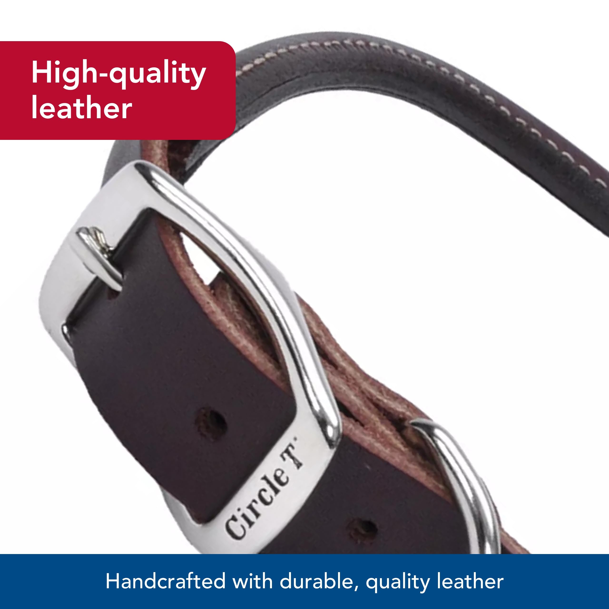 Coastal Pet Circle T Latigo Leather Round Dog Collar - Handcrafted Leather Pet Collar For Dogs - Comfortable For Dogs With Long Hair Or Sensitive Skin - 3/8' X 20'