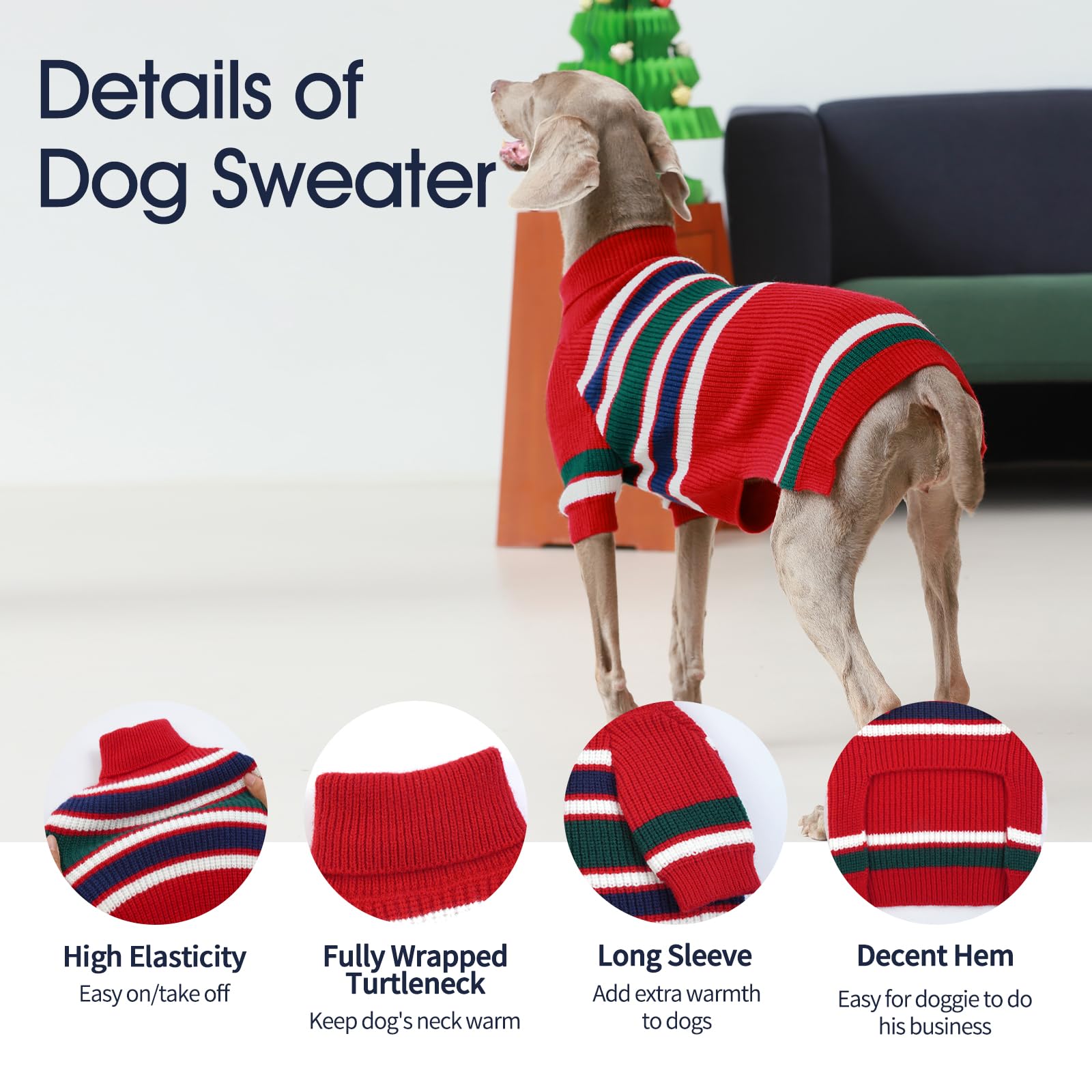 Iecoii Dog Sweater,Xxxl Dog Sweater,Extra Large Dog Sweater Turtleneck Warm Dog Winter Coats,Stretchy Large Dog Christmas Sweate