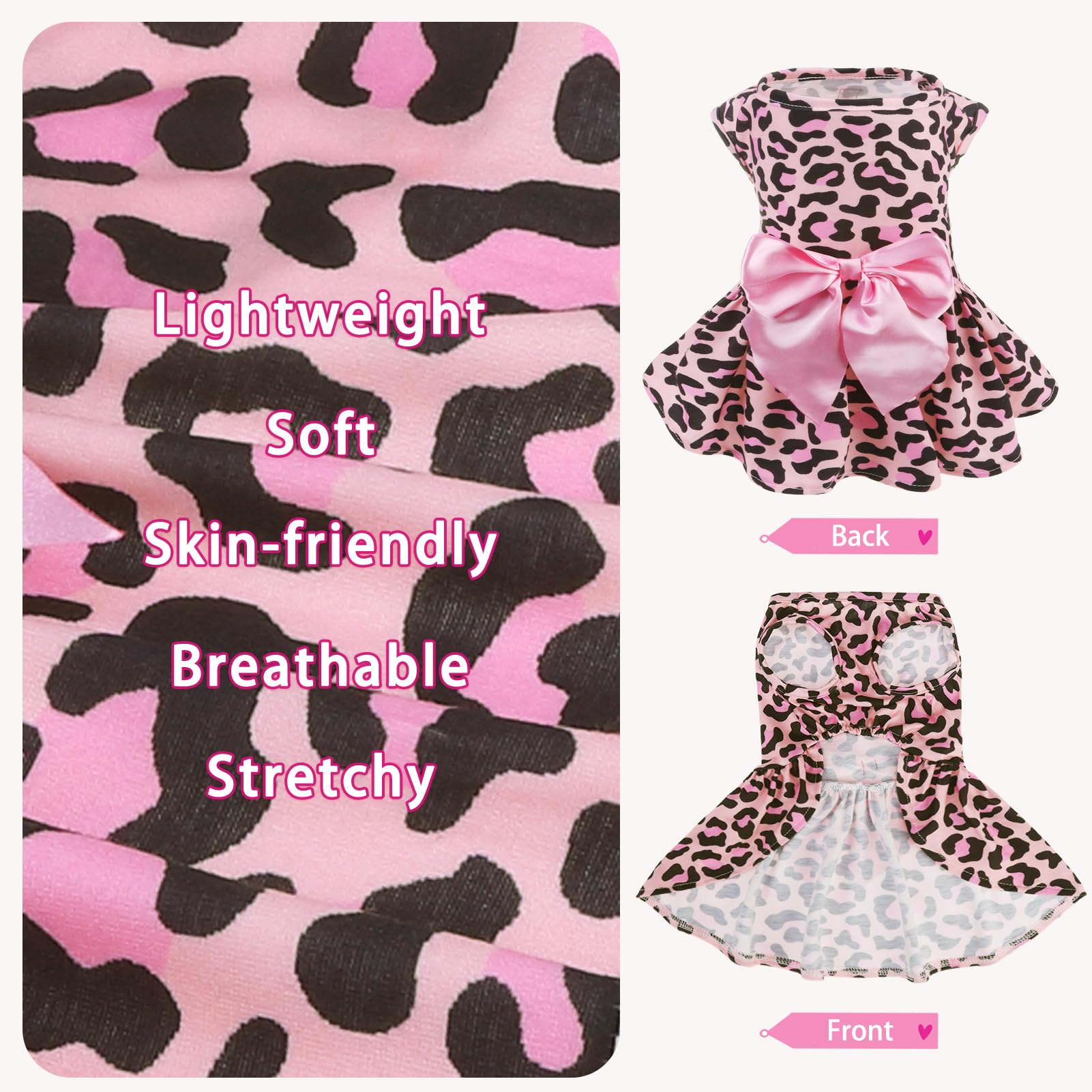 Pupteck Print Dog Dress Pet Apparel With Cute Bowtie Puppy Clothes Outfit, Leopard Print, M