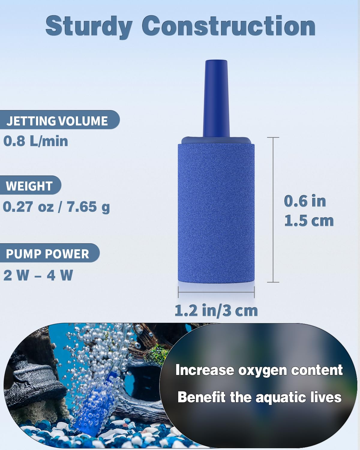 Pawfly Aquarium Air Stone 1 Inch Cylinder, Fish Tank Air Bubble Diffuser Airstone For Nano Air Pumps Small Buckets And Fish Tanks, 12 Pack