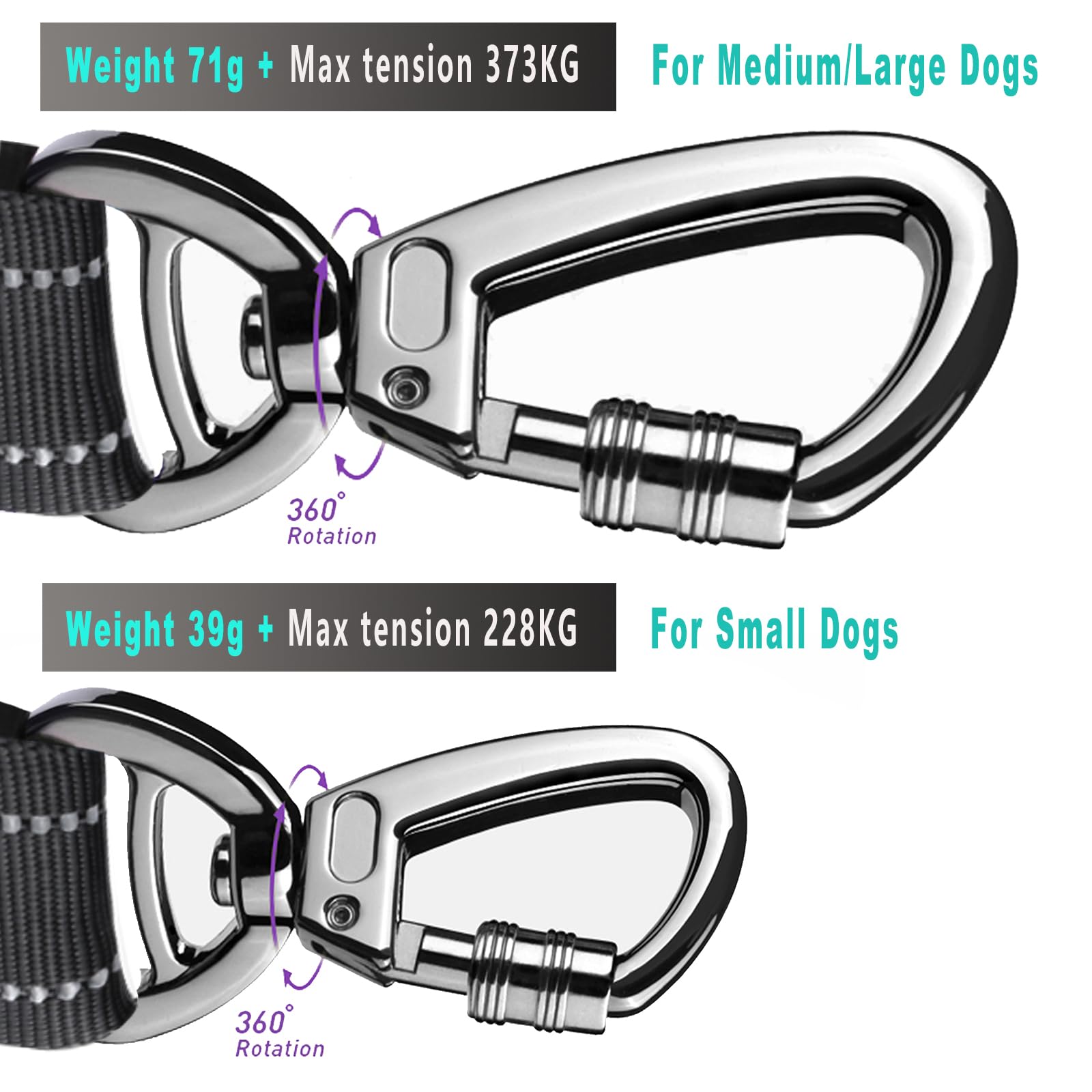 Hotsky Dog Leash For Large Dogs, Heavy Duty Tactical Dog Leash Rope With Control Handle Car Seatbelt Highly Reflective Threads, 4Ft 6Ft Retractable Bungee Dog Leash Tether With For Training, Black