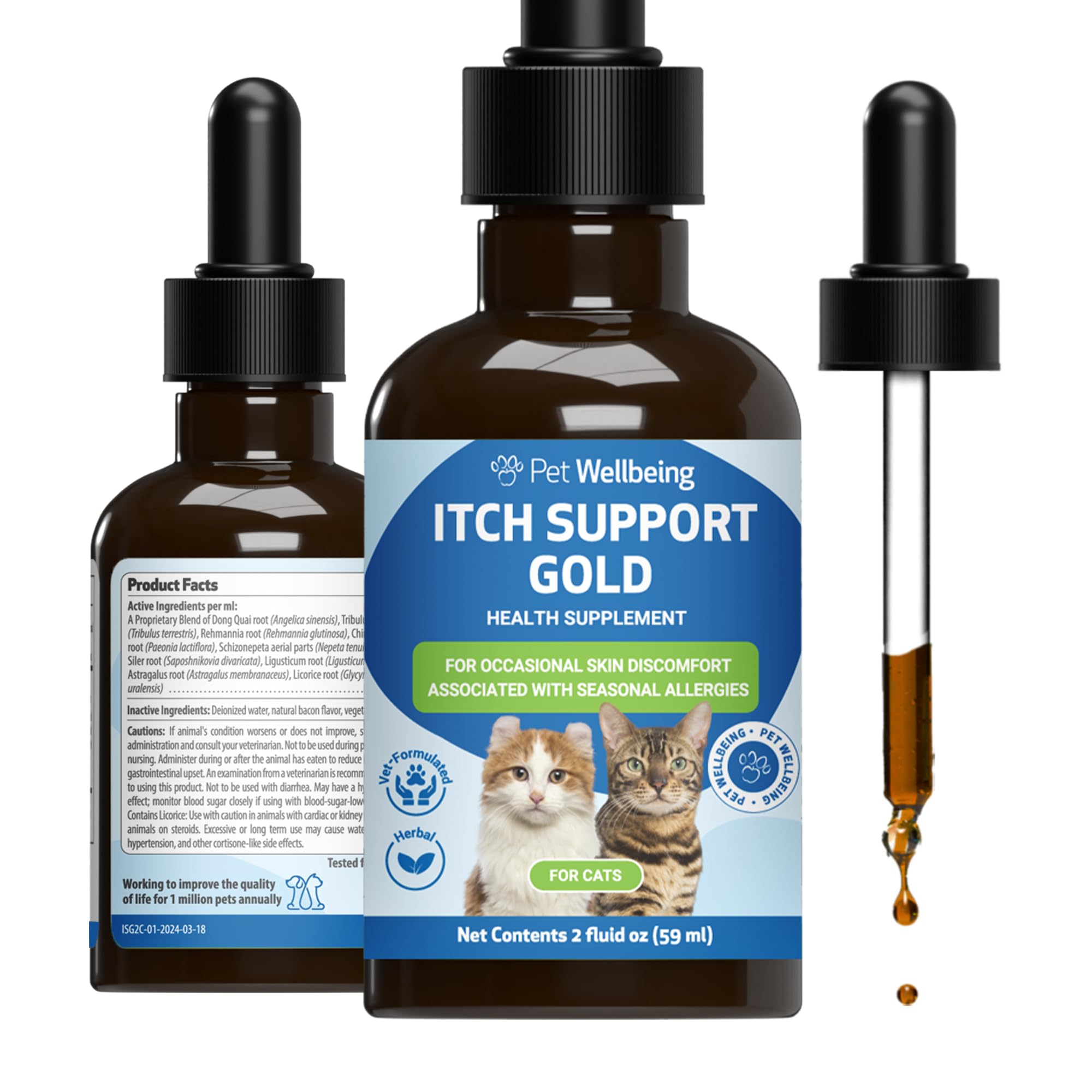 Pet Wellbeing Itch Support Gold for Cats - Occasional Itching, Scratching, and Hot Spots, Environmental and Seasonal Allergies, 