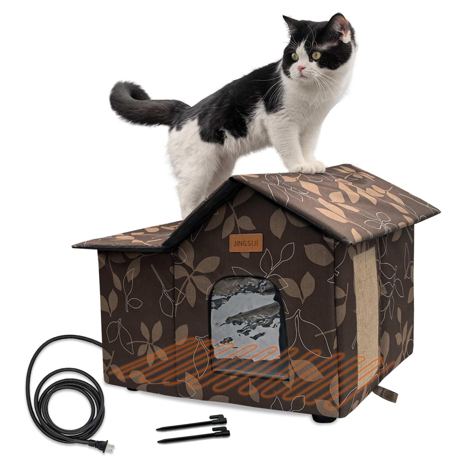 Jingsiji Winter Heated Cat House, Sturdy Indoor And Outdoor Cat Shelter With Heating Mat, Waterproof, Insulated, Weather Resista